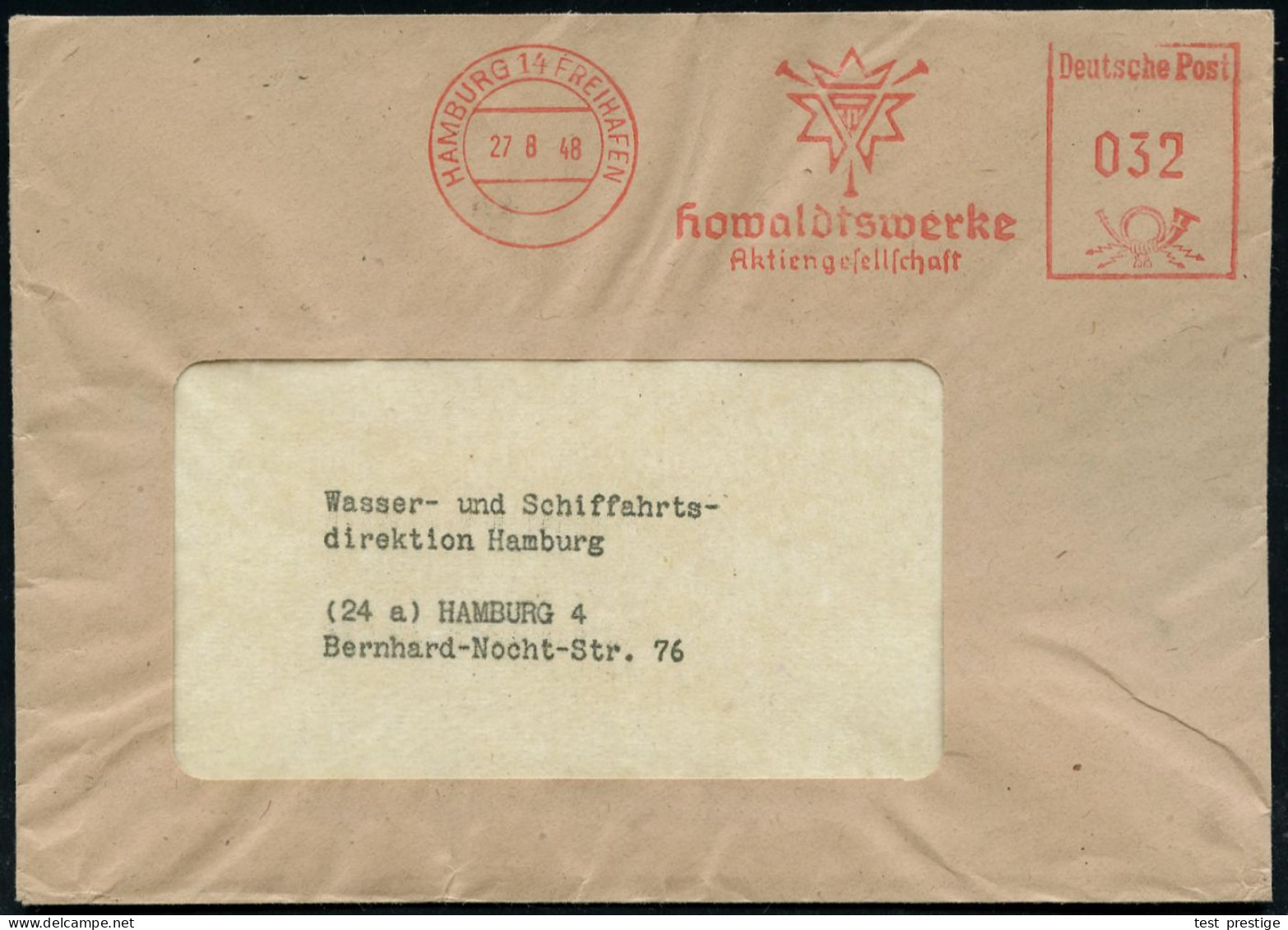 HAMBURG 14  F R E I H A F E N /  Howaldtswerke/ AG 1948 (27.7.) AFS = Hauspostamt Zollausschlußgebiet Hamburger Hafen (F - Marítimo