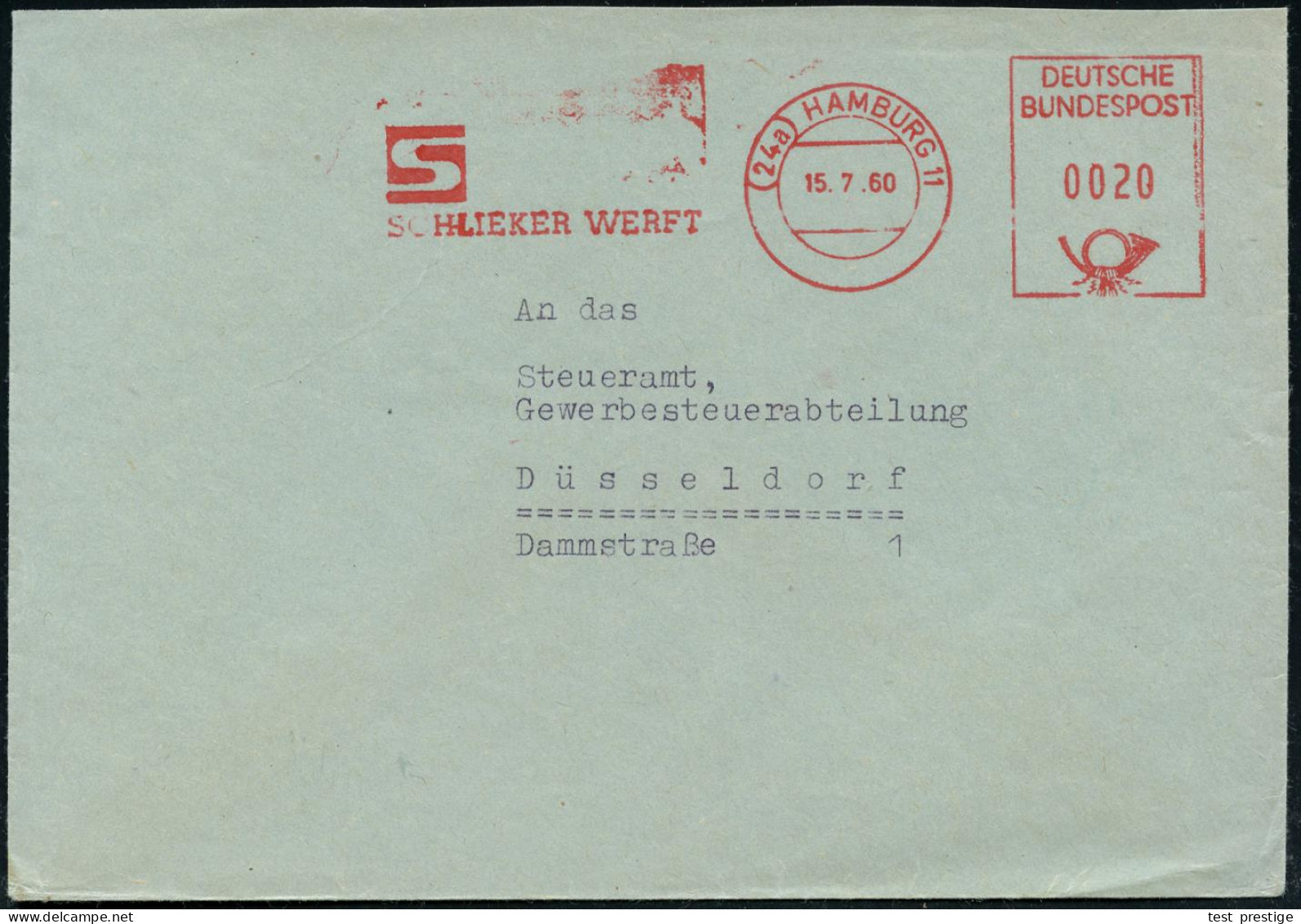 (24a) HAMBURG 11/ S/ SCHLIEKER WERFT 1960 (15.7.) AFS Postalia (Monogr.-Logo) Rs. Abs.-Vordruck, Fern-Bf. (Dü.E-26B, Vie - Maritiem