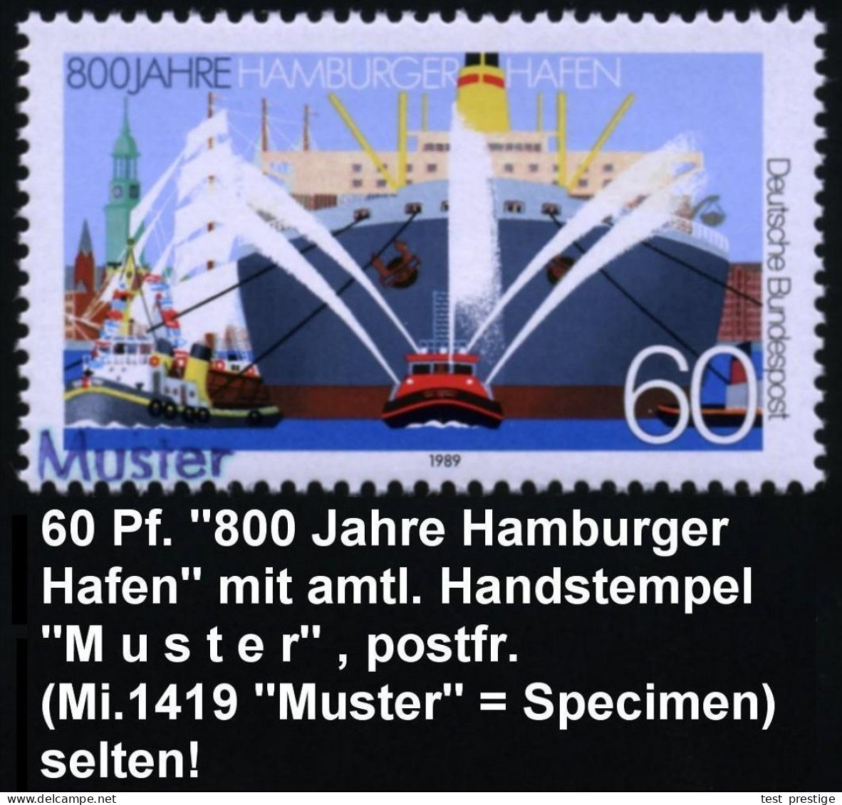 Hamburg 2000 (Mai) 60 Pf. "800 Jahre Hamburger Hafen" Mit Amtl. Handstempel  "M U S T E R" , Postf. + Amtl. Ankündigungs - Schiffahrt