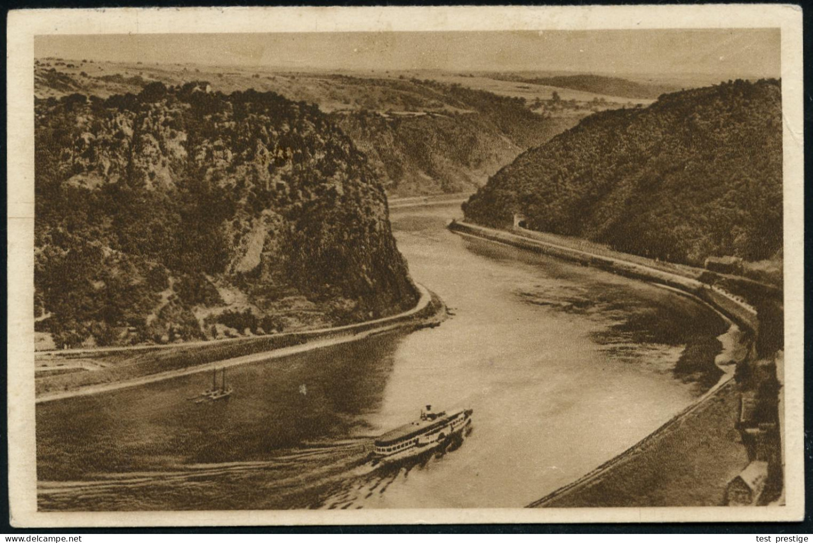 DEUTSCHES REICH 1935 (28.1.) 6 Pf. BiP "WHW-Lotterie", Grün: Bild Nr.44: Die Loreley = Loreley-Felsen Mit Rhein-Dampfer  - Marítimo