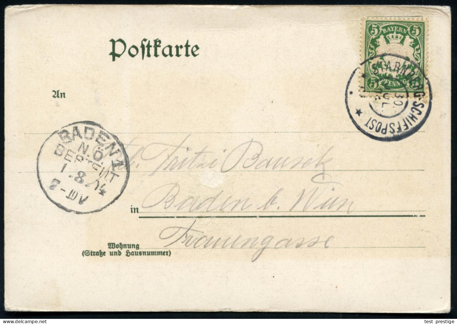 STARNBERG-SCHIFFSPOST/ CI/ *** 1904 (30.7.) 2K-BPA Klar Auf Color-Ausl.-Ak. : Starnberger See N. Baden/N.Österreich, (vs - Schiffahrt
