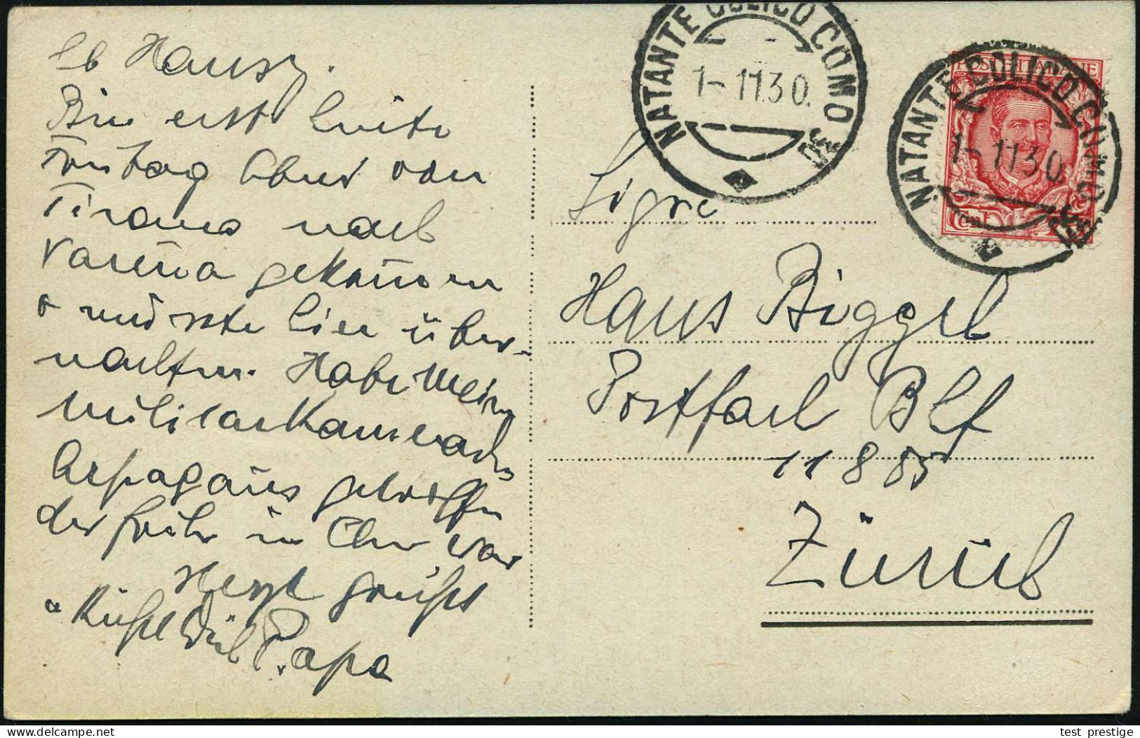 ITALIEN 1930 (1.11.) 1K-Segment: NATANTE COLICO COMO 30 + Raute = Schiffspost Comer See (2x 1x Oben Gering Nicht Voll) K - Schiffahrt