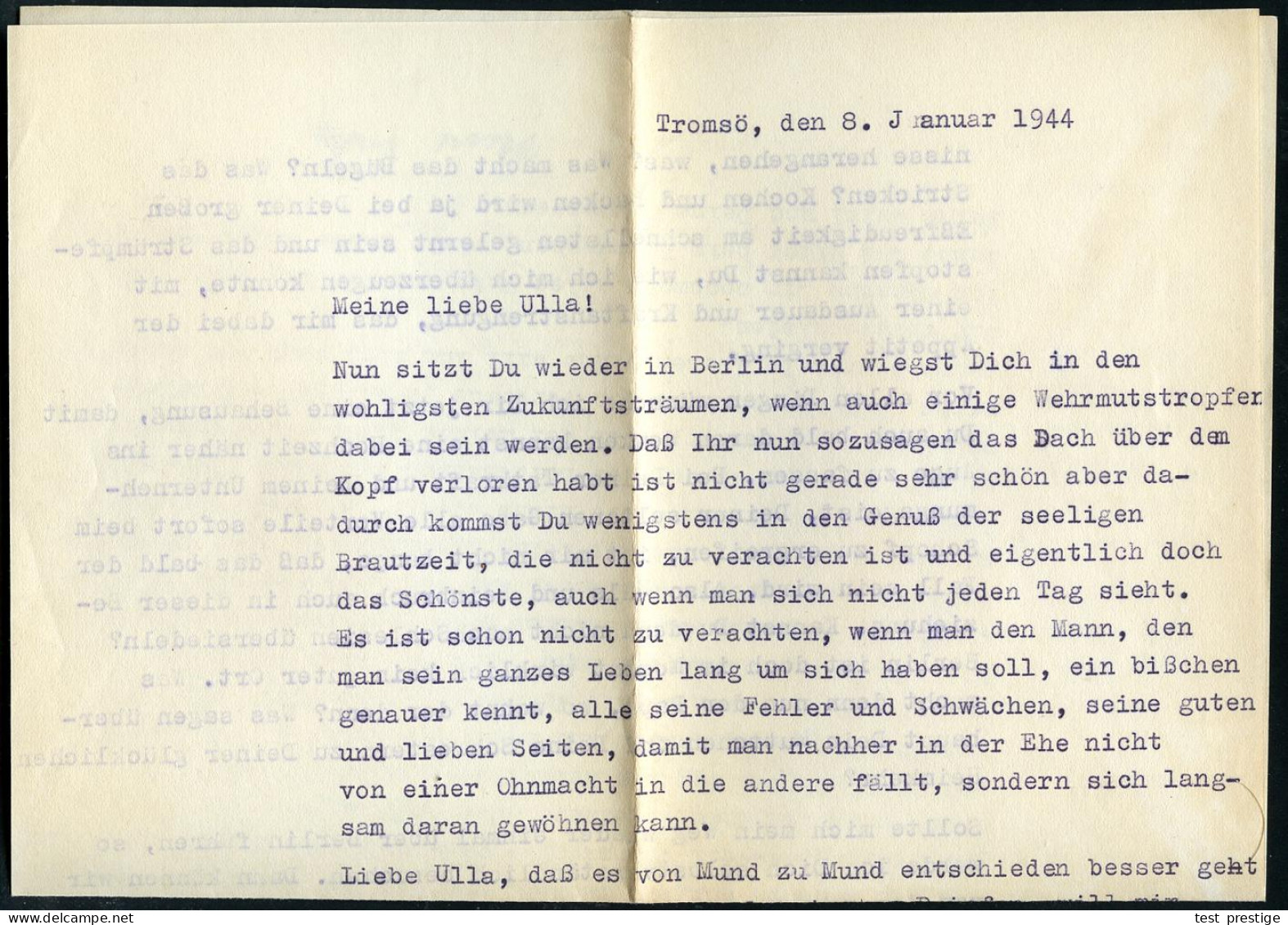 DT.BES.NORWEGEN 1944 (11.1.) 2K-Steg: TROMSÖ/a/über/DEUTSCHE DIENSTPOST/OSLO Klar Auf 12 Pf. Hitler (Deutsches Reich) EF - Schiffahrt