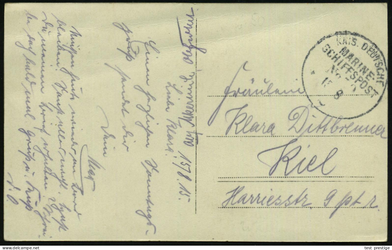 DEUTSCHES REICH 1915 (15.8.) 1K-BPA: KAIS. DEUTSCHE/MARINE-/SCHIFFSPOST No.50 = S.M.S. "Wettin", Linienschiff (Nr. Teils - Marítimo