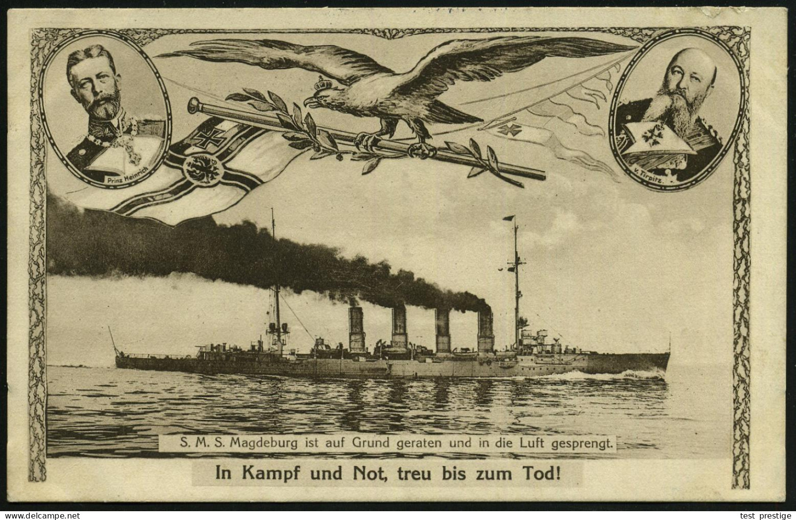 DEUTSCHES REICH 1915 (9.2.) 1K-BPA: KAIS. DEUTSCHE/MARINE-/SCHIFFSPOST/No. 70 = S.M.S. "Amazone", Kleiner Kreuzer, Flagg - Maritime