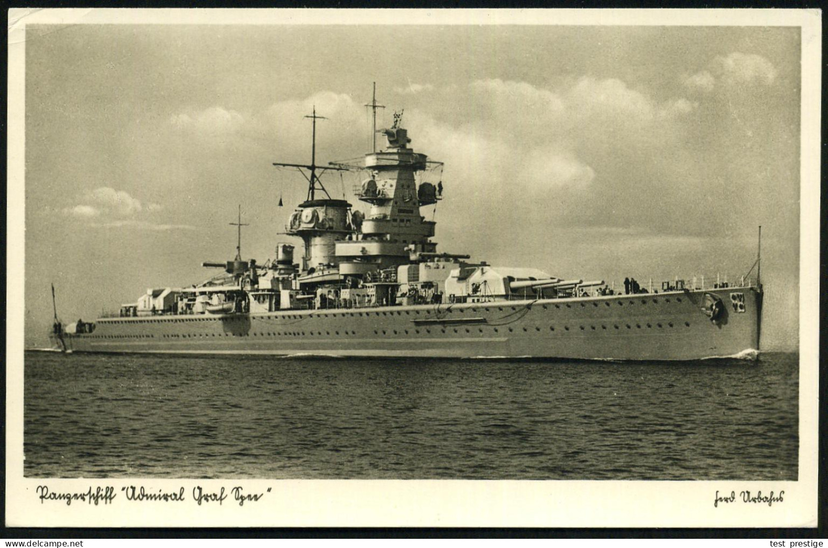 DEUTSCHES REICH 1935 (ca.) S/w.-Foto-Ak.: Panzerschiff "Admiral Graf Spee" (rs. Kl. Haftspuren) Ungebr. (Uhv. Verlag M.  - Maritime
