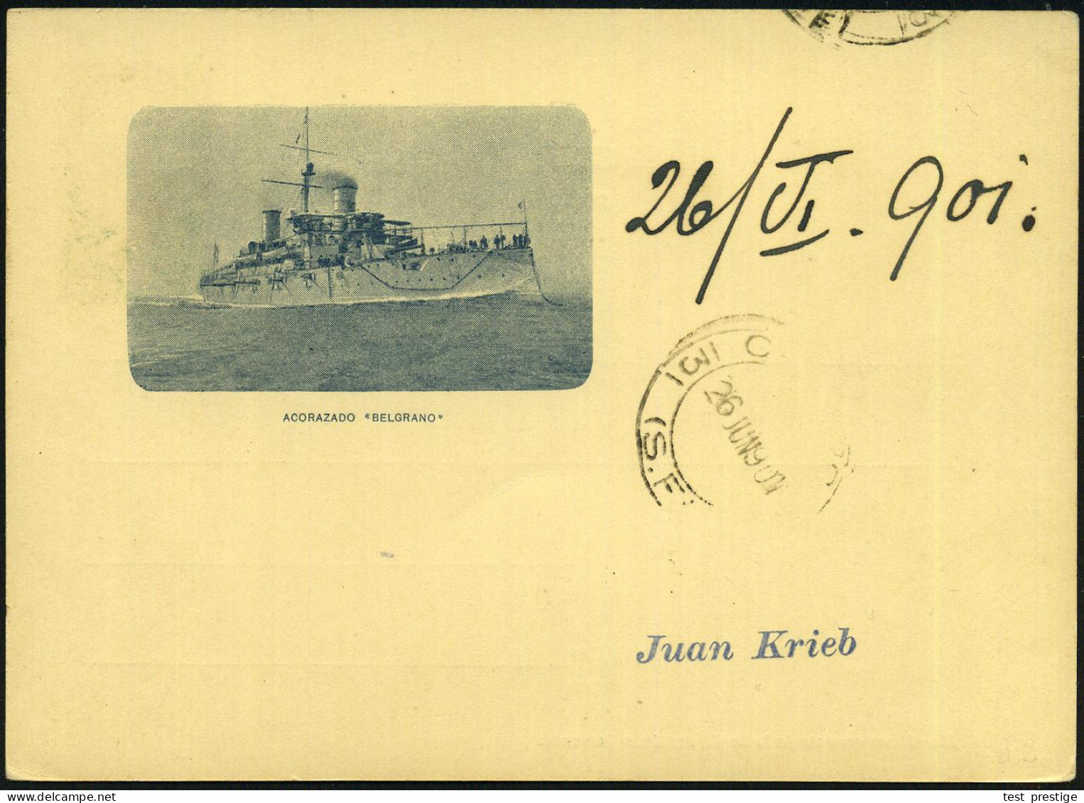 ARGENTINIEN 1901 2 C. Sonder-P. General Mitre: Küstenpanzerschiff "Gen. Belgrano" (Abb. S.Schiffes) Ungebr., Im Falkland - Submarines