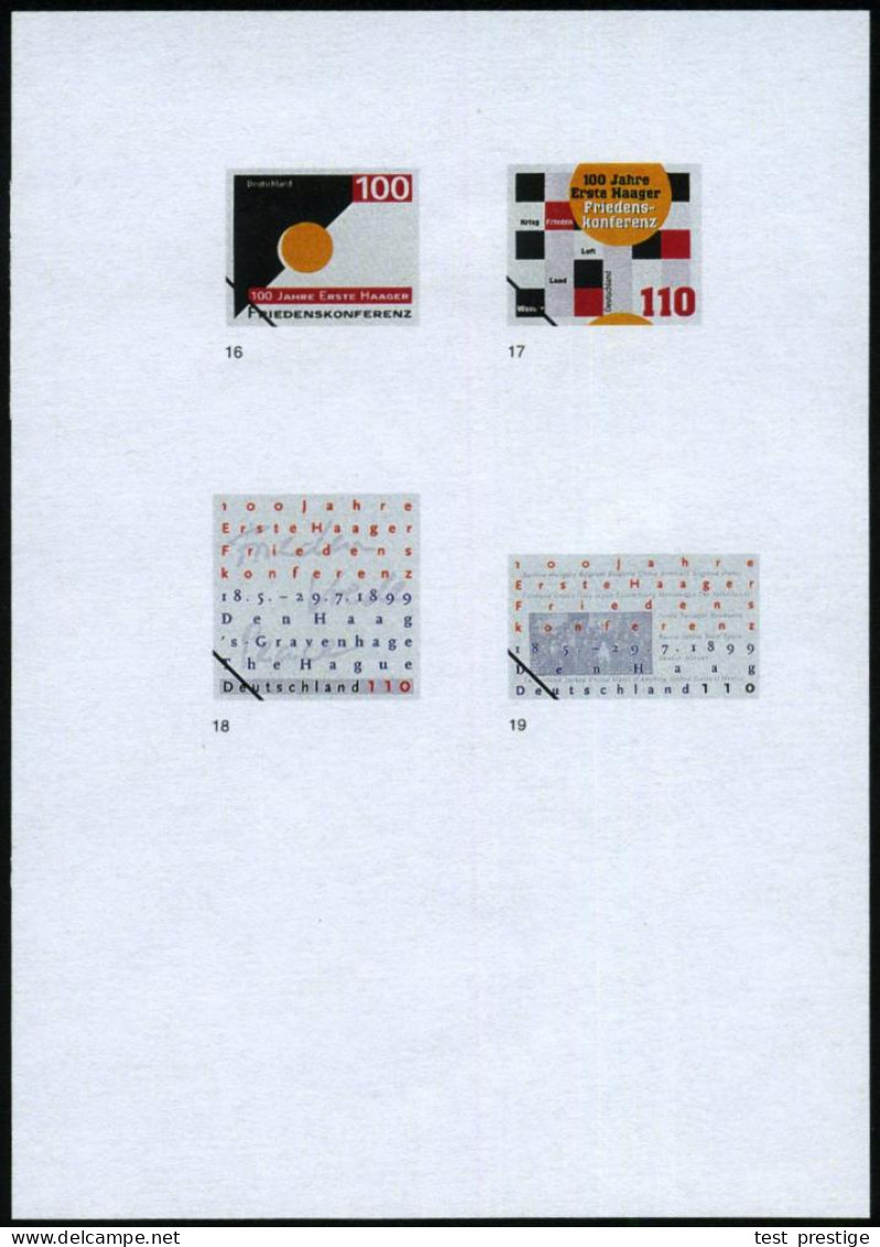 B.R.D. 1999 (Mai) 110 Pf. "100 Jahre I. Haager Friedens-Konferenz", 19 Verschied. Color-Alternativ-Entwürfe ("Haager Lan - VN
