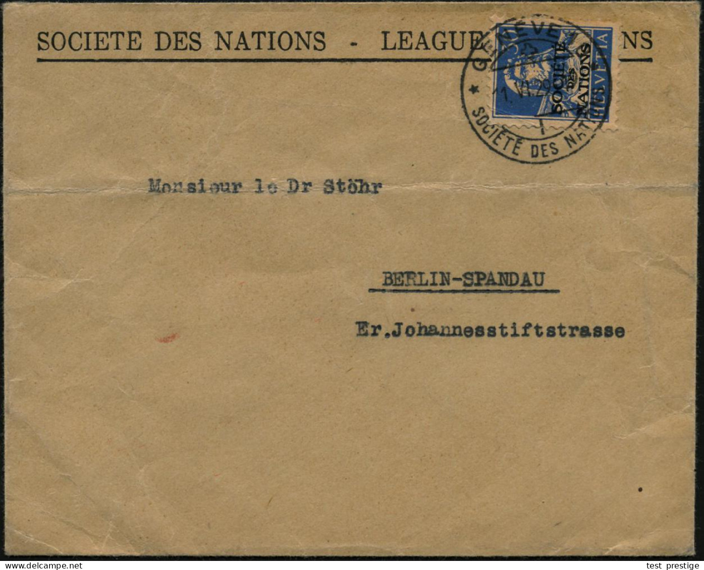 SCHWEIZ 1929 (11.6.) 30 C. "Tell" SDN, EF (Mi.6 EF, + 90.- EUR) 1K-Brücke: GENEVE 10/I/SOCIETE DES NATIONS, Kleiner Dien - VN