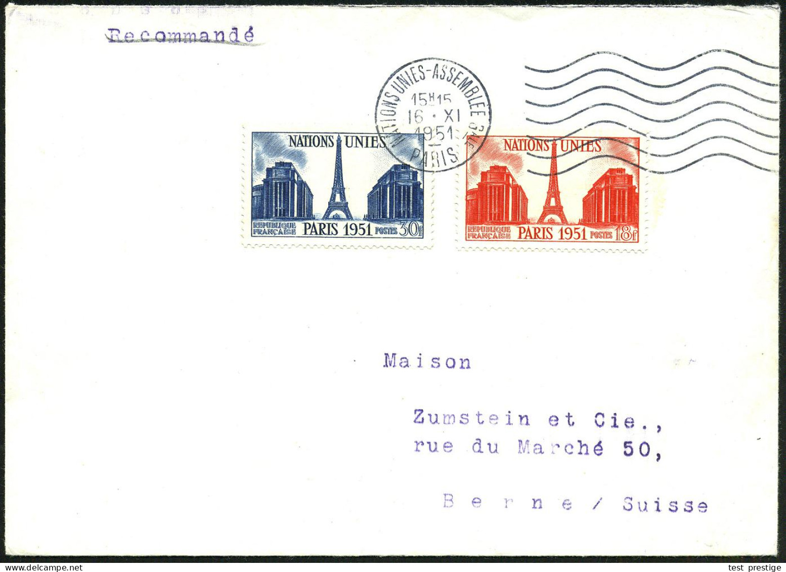 FRANKREICH 1951 (16.11.) MaWellenSt.: PARIS/NATIONS UNIES-ASSEMBLEE Gale Klar Auf Kompl. Satz "UN-Tagung Paris" = Eiffel - UNO