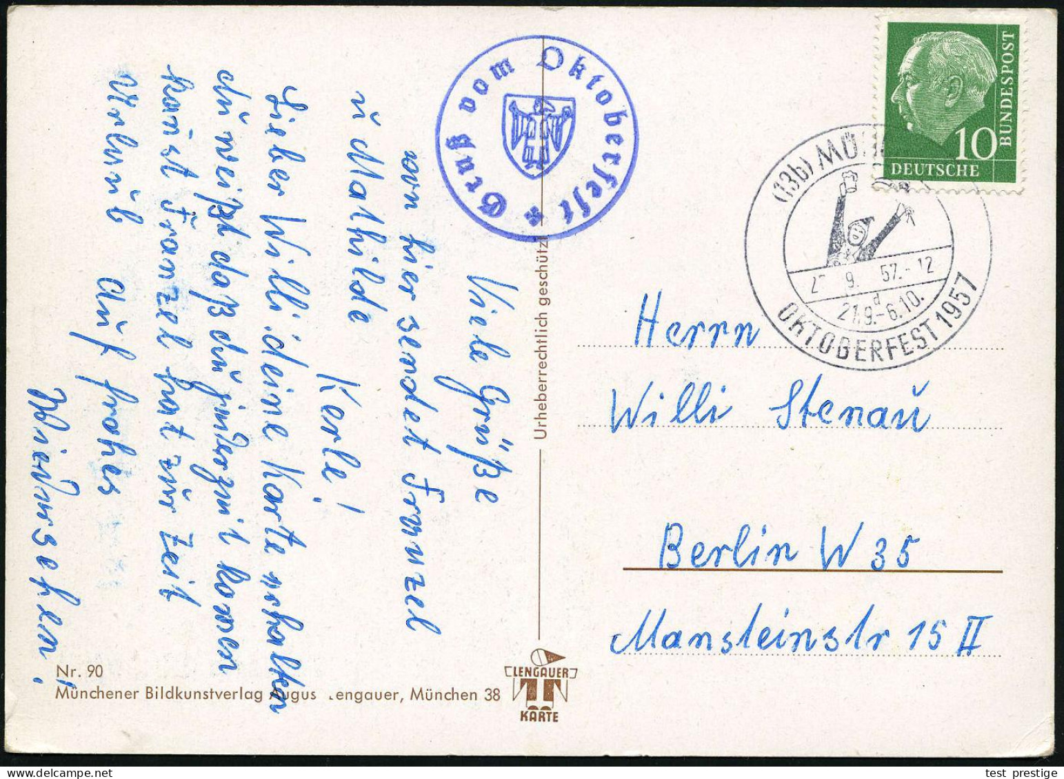 (13b) MÜNCHEN/ D/ OKTOBERFEST 1957 (27.9.) SSt (Kindl Mit Bierkrug Etc.) + Bl. HdN: Gruß Vom Oktoberfest, Bedarfs- Color - Unclassified