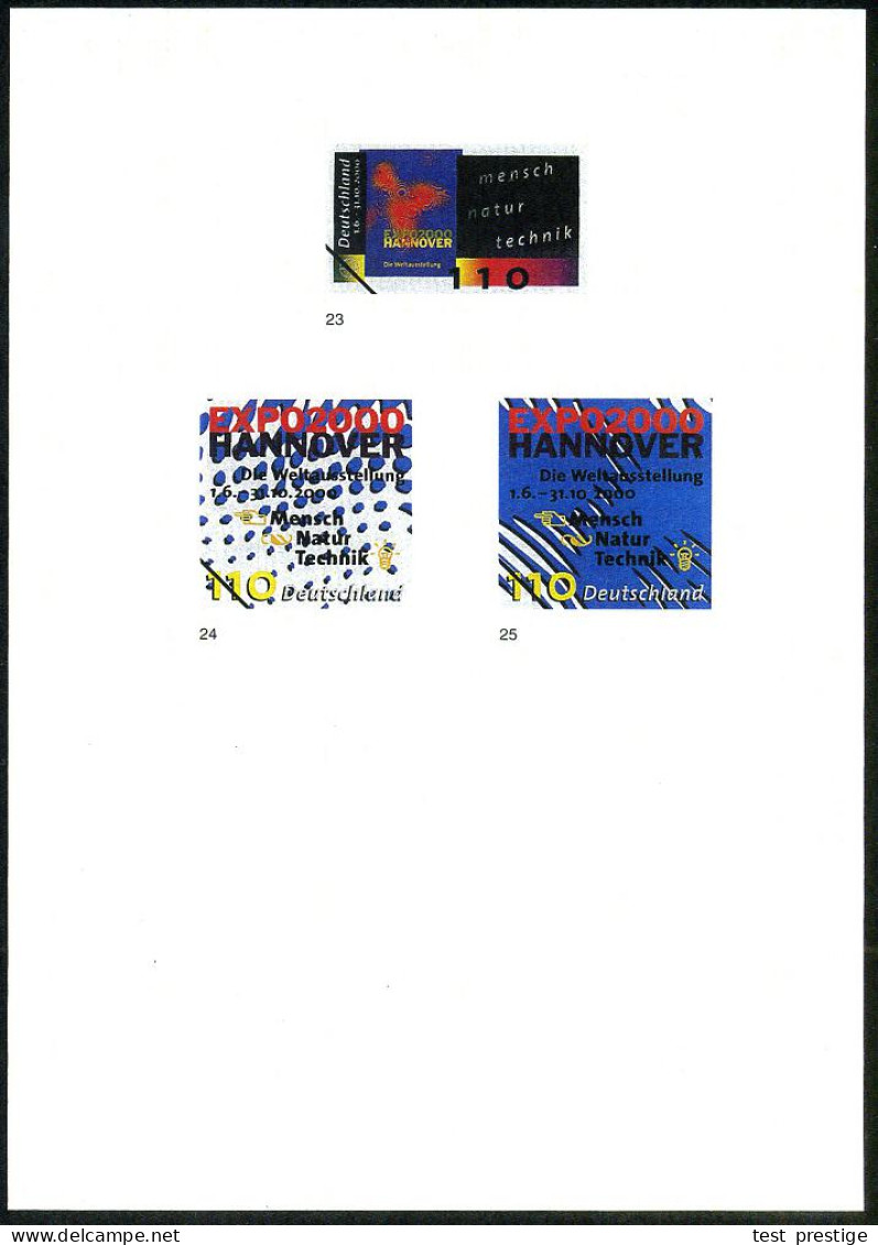 Hannover 1999 (Feb.) 110 Pf. "EXPO 2000 Hannover", 25 Verschiedene Color-Alternativ-Entwürfe Der Bundesdruckerei Auf 6 E - Sonstige & Ohne Zuordnung