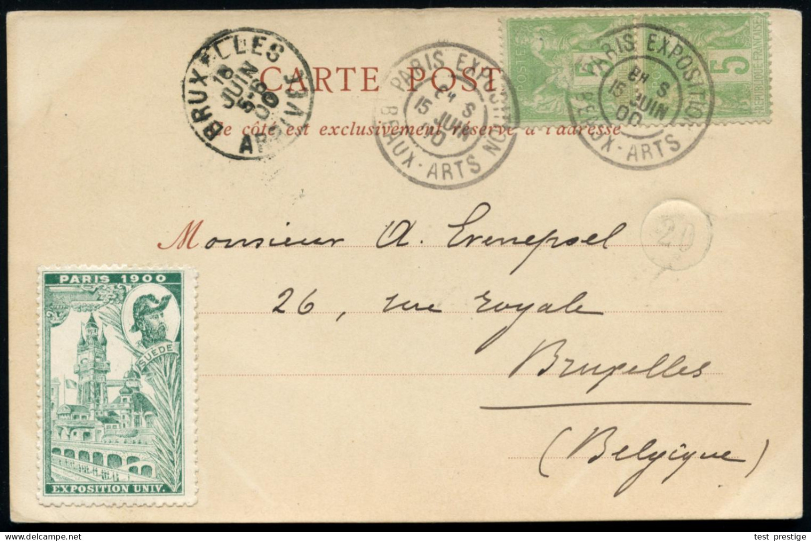 FRANKREICH 1900 (15.6.) Seltener 2K: PARIS EXPOSITION /  B E A U X - A R T S , 2x + Amtl., Grüne Vignette.: Paris 1900 S - Autres & Non Classés