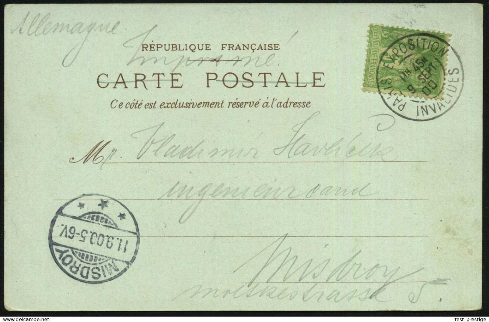 FRANKREICH 1900 (9.9.) Seltener 2K-SSt: PARIS EXPOSITION/ I N V A L I D E S Klar Auf Color-Litho-Ak: Expo 1900 Pavillon  - Autres & Non Classés