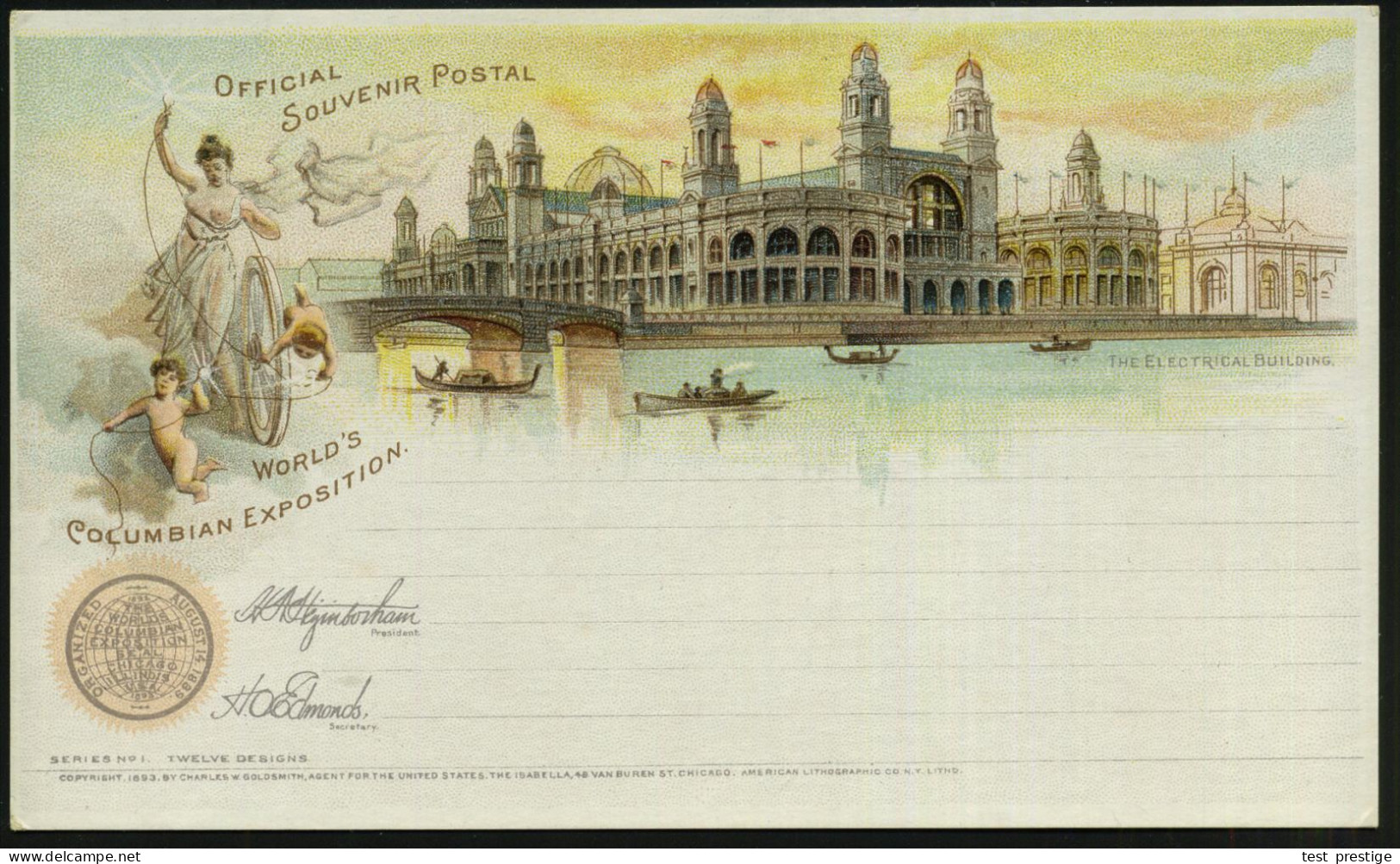 U.S.A. 1893 PP 1 C. Grant, Schw.: WORLD'S COLUMBIAN EXPOSITION, The Electrial Building (allegor. Frau "Elektrizität" Mit - Sonstige & Ohne Zuordnung