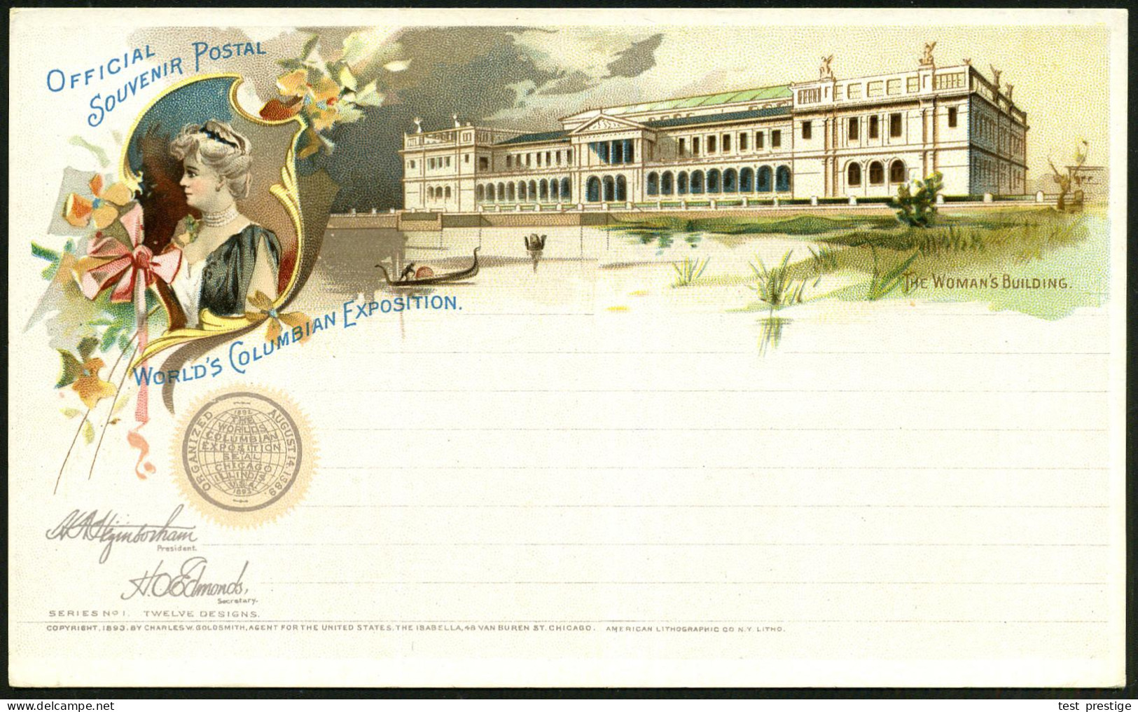 U.S.A. 1893 PP 1 C. Grant, Schw.: WORLD'S COLUMBIAN EXPOSITION (Weltausstellung Zum Columbus-Jubiläum) = THE WOMAN's BUI - Otros & Sin Clasificación