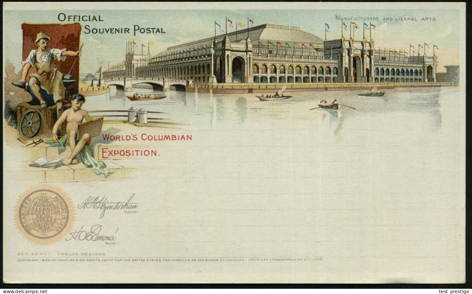 U.S.A. 1893 PP 1 C. Grant, Schw.: WORLD'S COLUMBIAN EXPOSITION.. MANUFACTRERES AND LIBERAL ARTS = Künstler (mit Pinsel U - Otros & Sin Clasificación