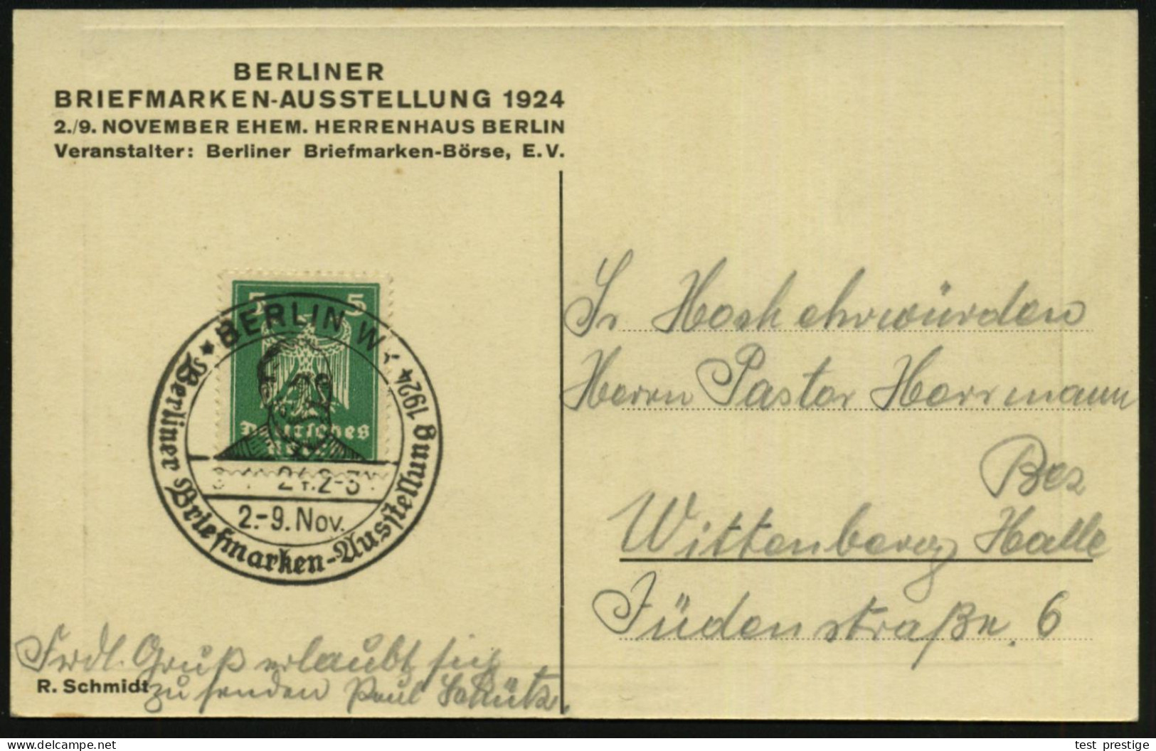 BERLIN W/ Berliner Briefm.-Ausstellung 1924 (2.11.) SSt = Heinr. V. Stephan, Mitbegründer Des Weltpostvereins Zur Welt-K - WPV (Weltpostverein)