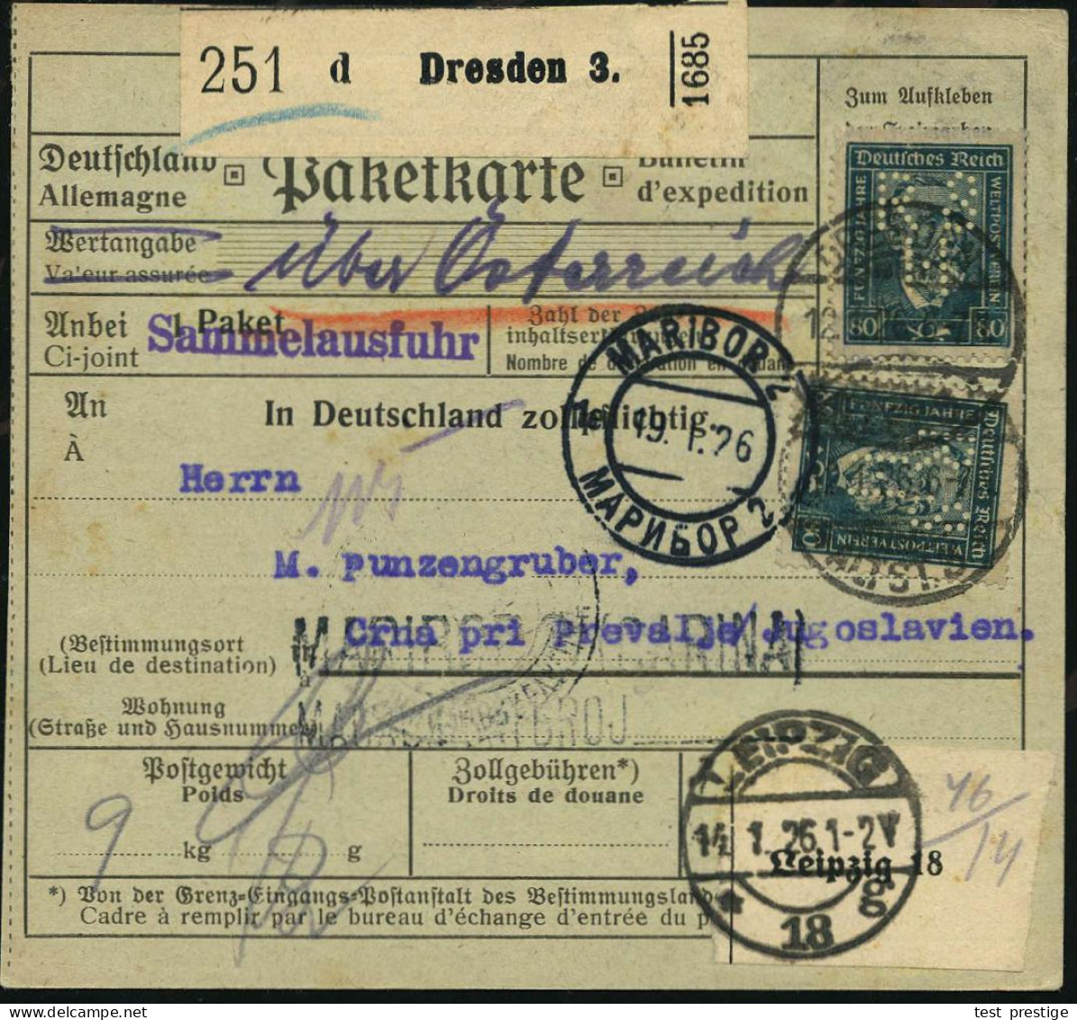 DEUTSCHES REICH 1926 (12.1.) 80 Pf. Heinr. V. Stephan Mit Firmenlochung "R S / H" = R. S. & Hille (1x Rs. U.a.) 3 Stück  - UPU (Union Postale Universelle)