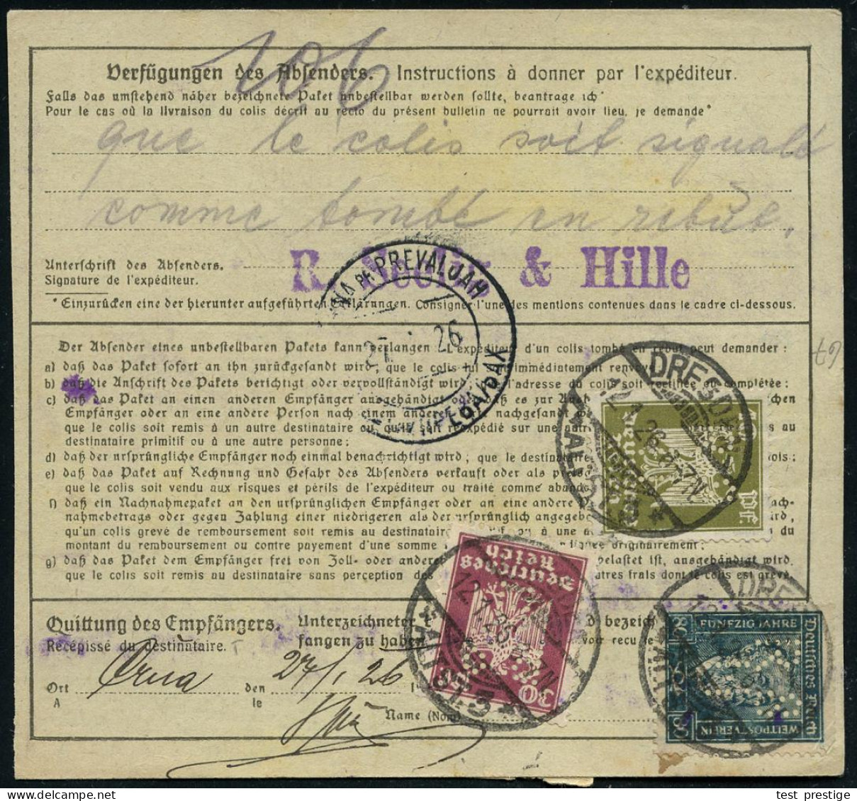 DEUTSCHES REICH 1926 (12.1.) 80 Pf. Heinr. V. Stephan Mit Firmenlochung "R S / H" = R. S. & Hille (1x Rs. U.a.) 3 Stück  - UPU (Unione Postale Universale)