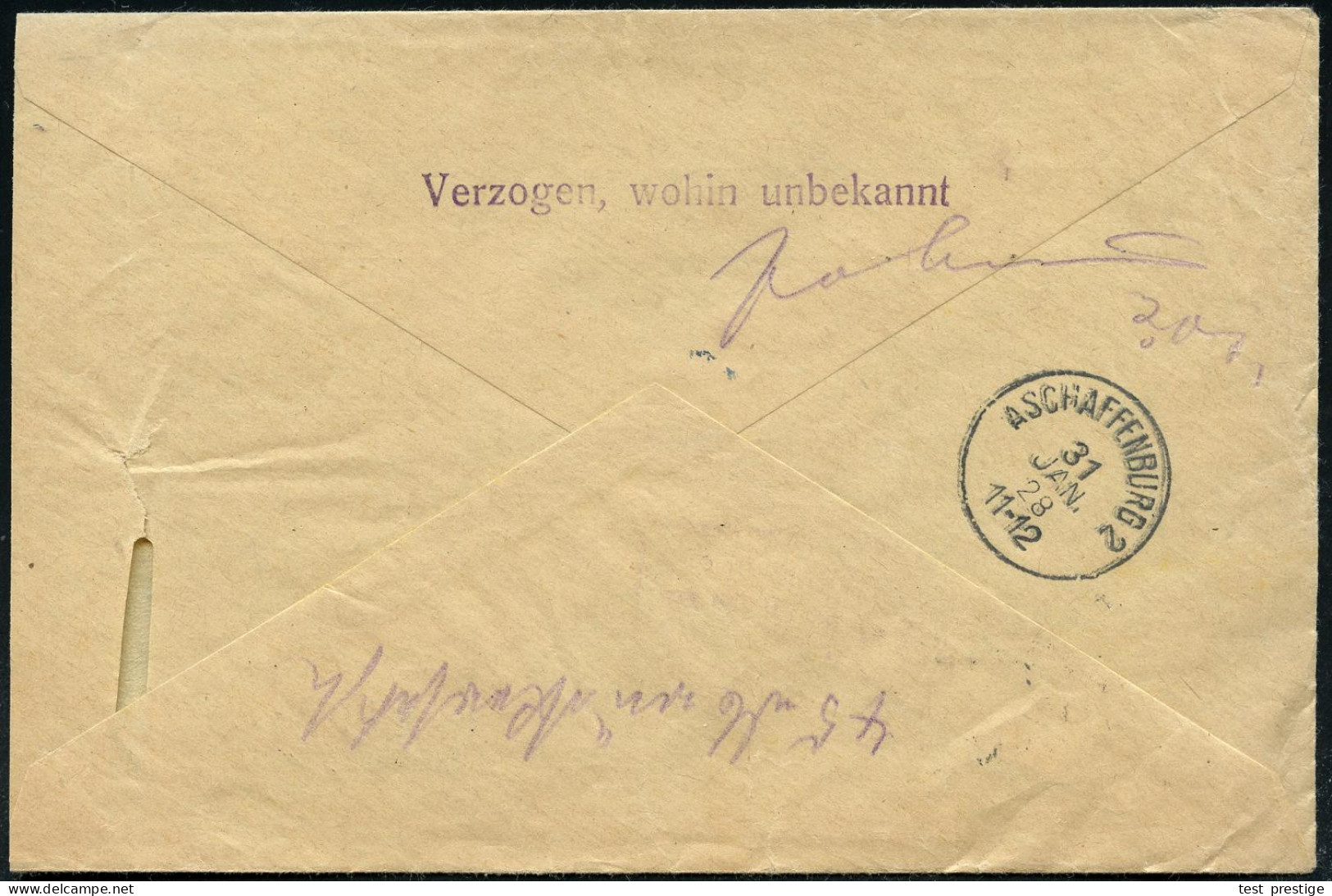 DEUTSCHES REICH 1928 (28.1.) Bayer. 1K: ASCHAFFENBURG 1 Auf Dienst 60 Pf. "H. V.Stephan", EF + Viol. Ra.2: Zurück + Rs.  - UPU (Unión Postal Universal)