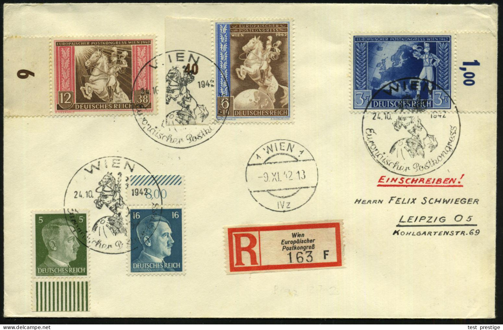 WIEN/ Europäischer Postkongress 1942 (24.10.) SSt (Postreiter) Mehrfach Auf Kompl. Satz "Europ. Postkongreß" Ohne Audruc - WPV (Weltpostverein)