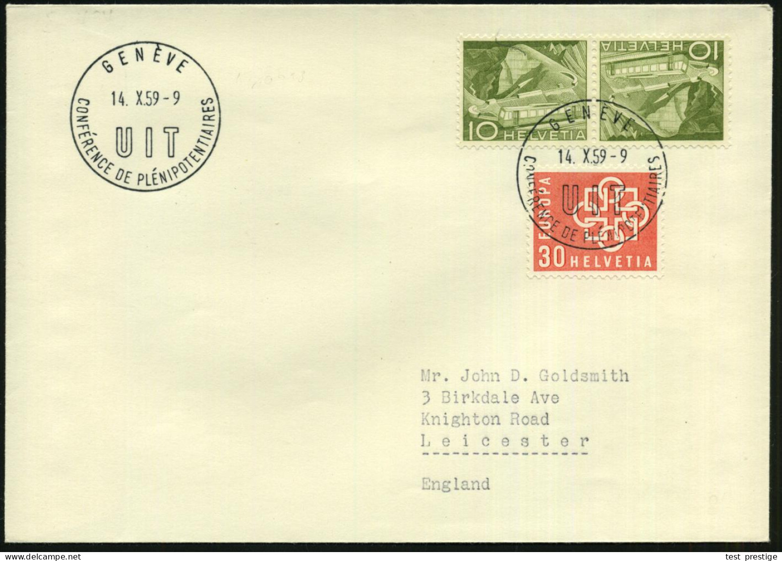 SCHWEIZ 1959 (14.10.) SSt: GENEVE/U I T /CONFERENCE DE PLENIPOTENTIAIRES Klar Auf Inl.-Bf. (Pen.S 494) - WELTTELEGRAFEN- - UPU (Universal Postal Union)