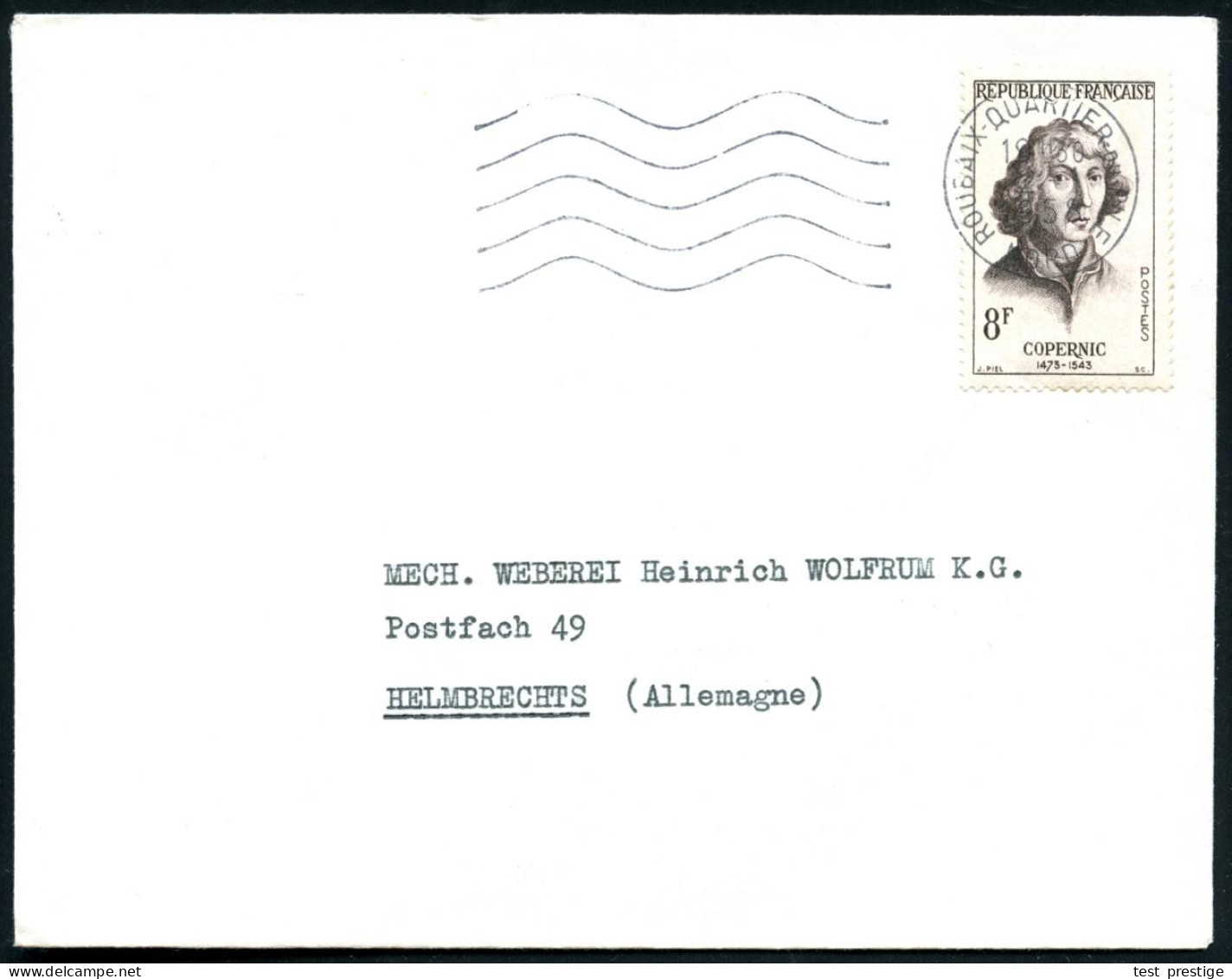 FRANKREICH 1958 (22.1.) 8 F. Nikolaus Copernikus, EF = Artzt, Mathematiker, Astronom Etc. , Klar Gest. Ausl.-Brief (Mi.1 - Sonstige & Ohne Zuordnung