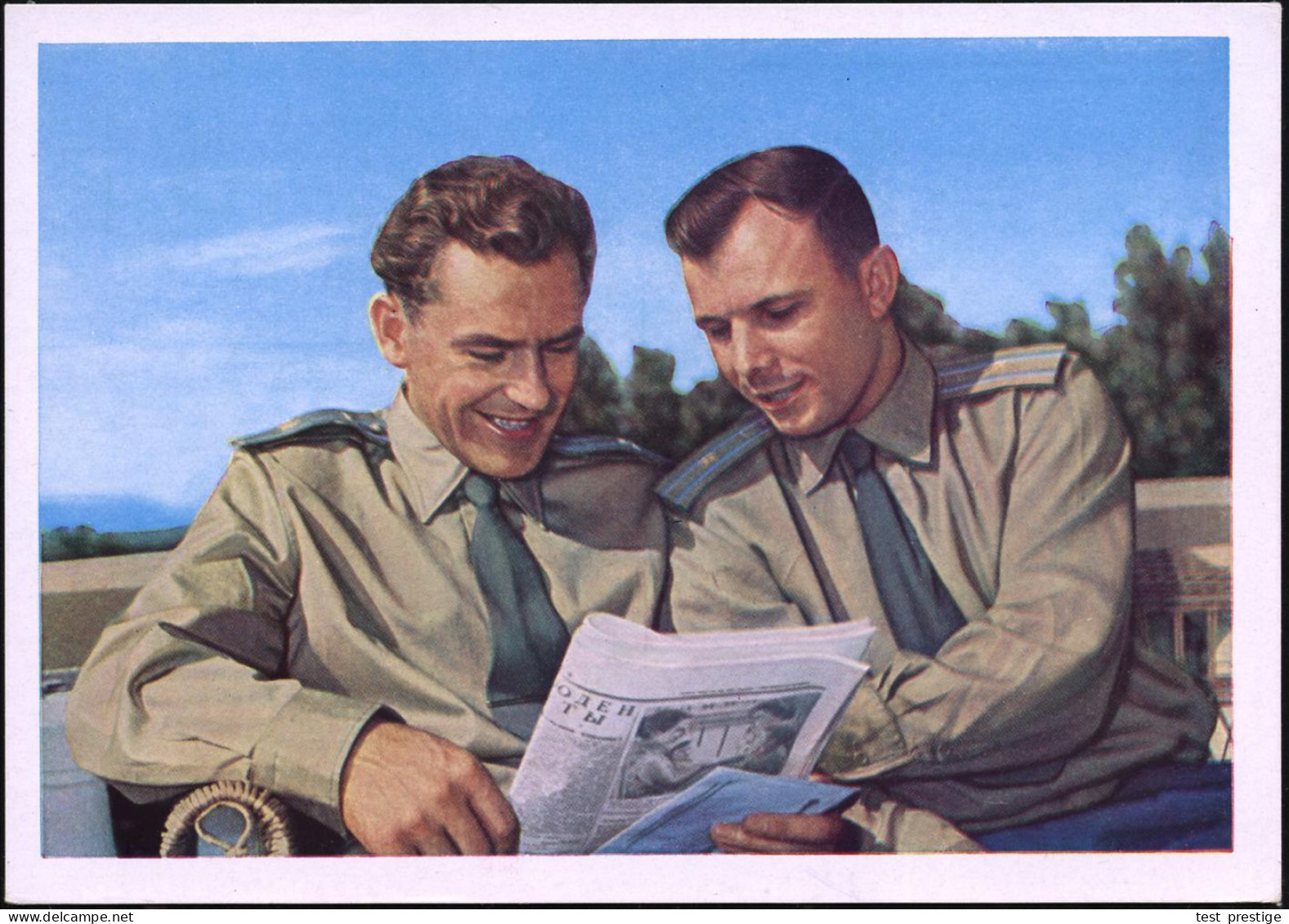 UdSSR 1961 3 Kop. BiP Rakete , Hellgrün: Titov U. Gagarin Mit Zeitung, Ungebr. (Mi.P 252) - SOWJETISCHE RAUMFAHRT / KOSM - Russia & USSR