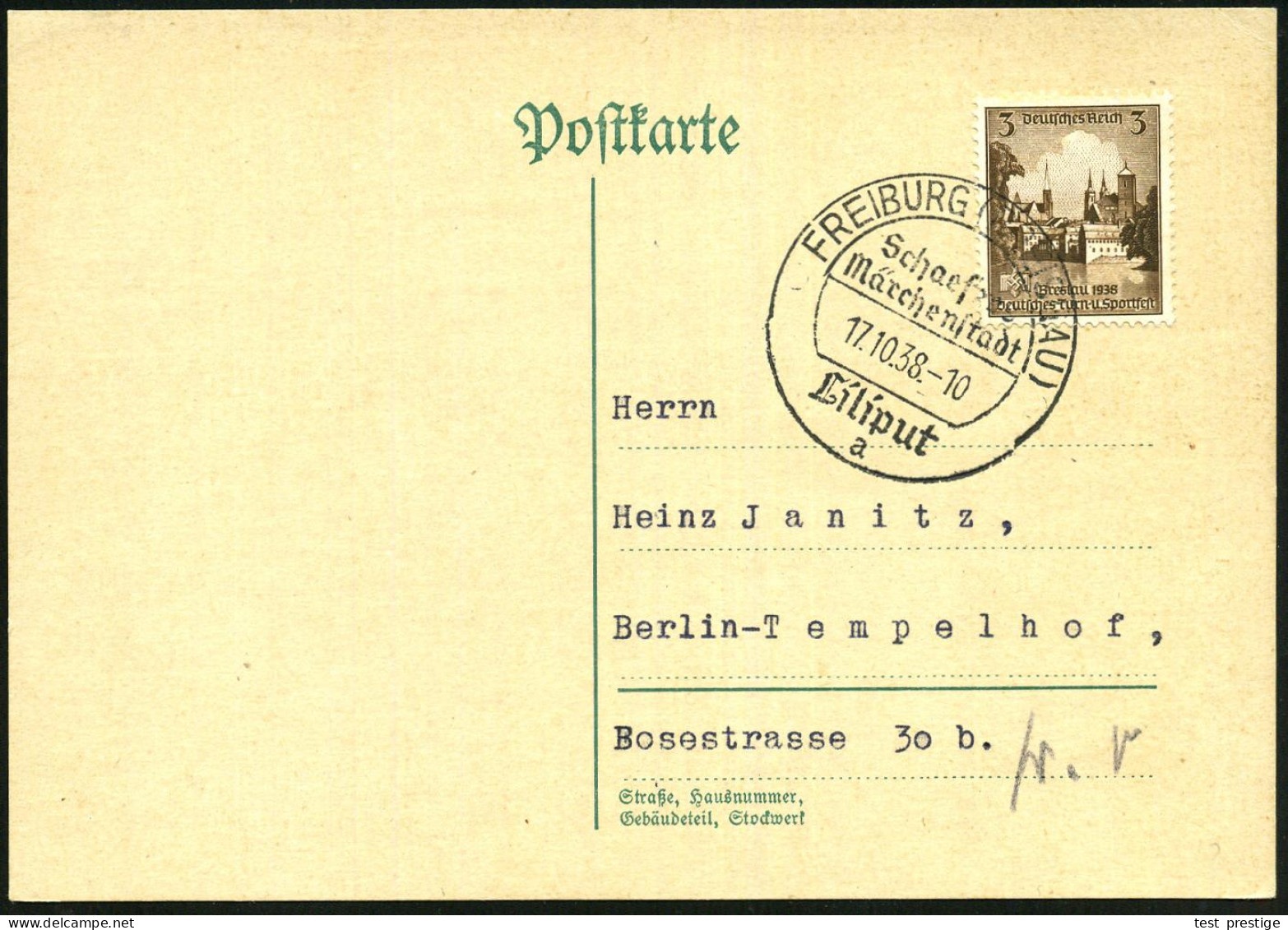 FREIBURG (BREISGAU)/ Schaefers/ Märchenstadt/ Liliput/ A 1938 (20.10.) Seltener SSt = Wanderstempel! , Klar Gest. Inl.-K - Zirkus