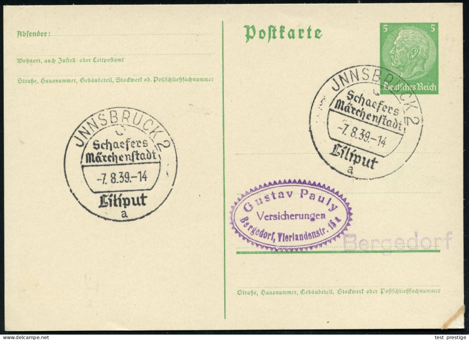 INNSBRUCK 2/ Schaefers/ Märchenstadt/ Liliput/ A 1939 (7.8.) Seltener SSt = Wanderstempel Klar Auf Inl.-Karte (Bo.4) - Z - Zirkus