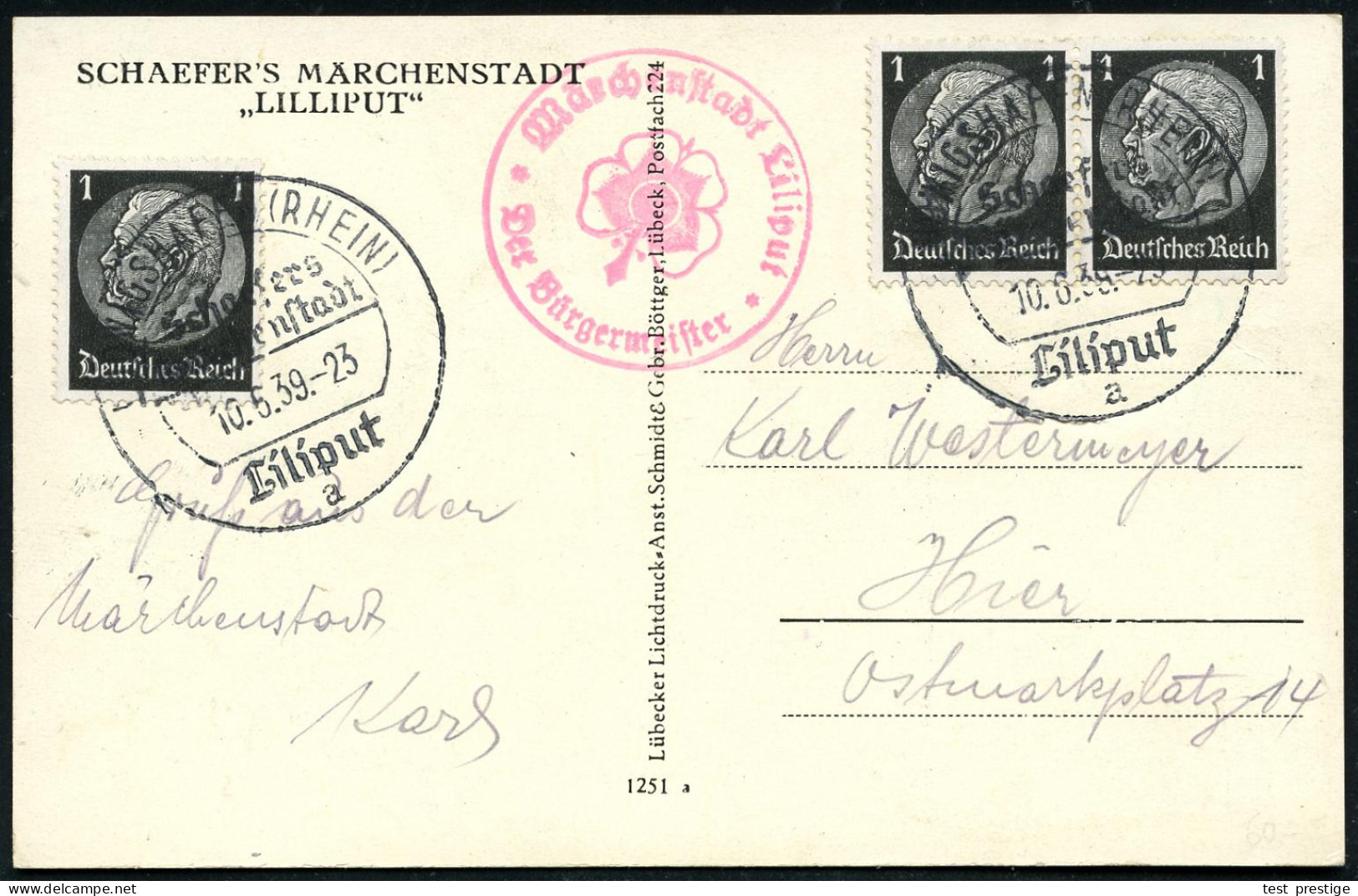 LUDWIGSHAFEN (RHEIN)/ Schaefers/ Märchenstadt/ Liliput/ A 1939 (10.5.) Sehr Seltener SSt 2x + Viol. HdN: Märchenstadt Li - Circo