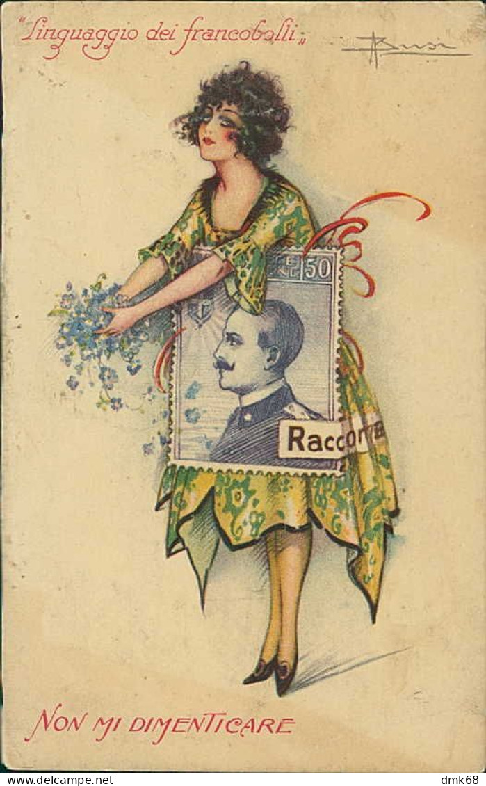 BUSI  SIGNED 1920s POSTCARD - WOMAN - LINGUAGGIO DEI FRANCOBOLLI / STAMP LANGUAGE - EDIT DEGAMI 666  (4679) - Busi, Adolfo