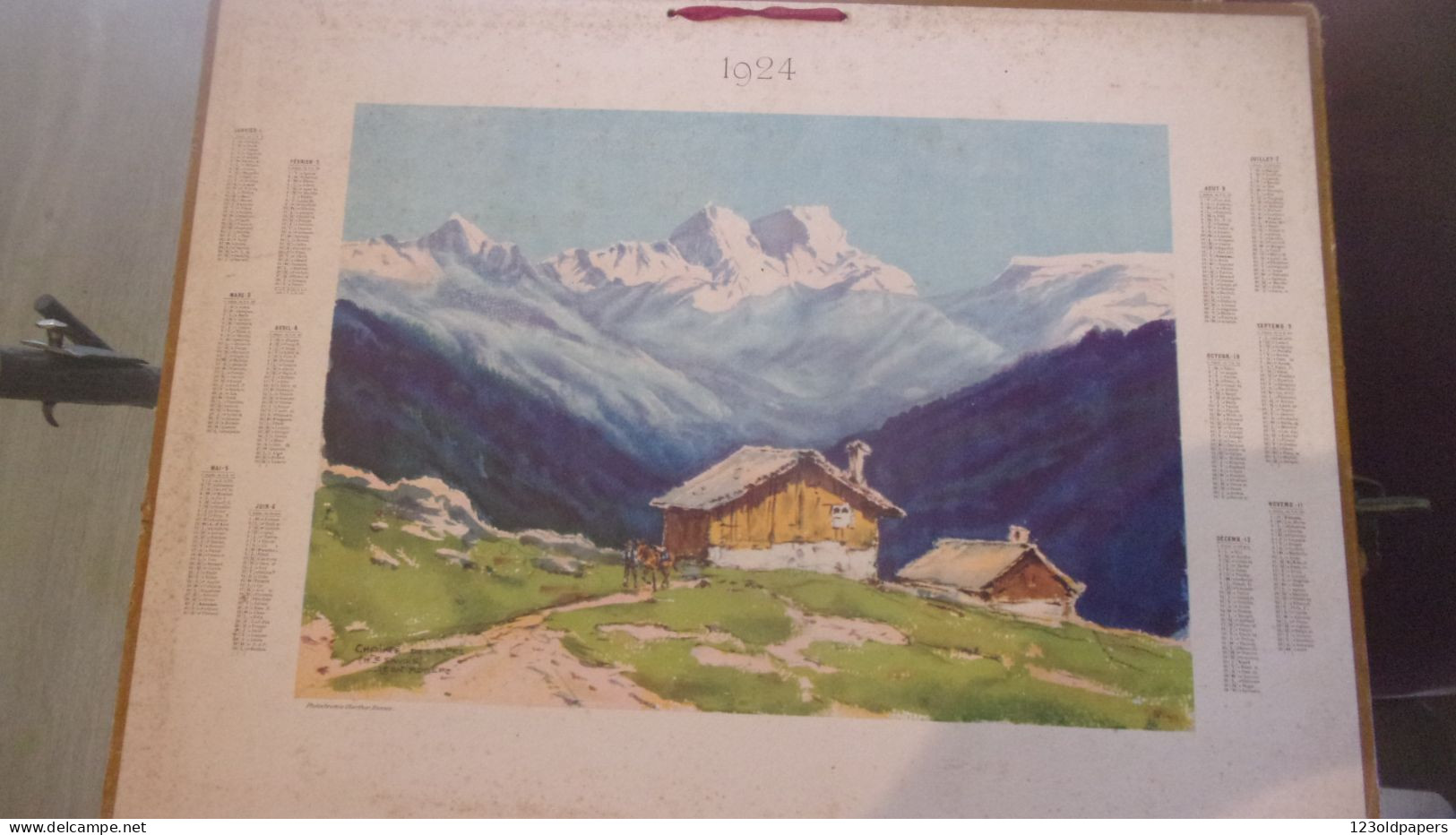 GRAND CALENDRIER HAUTE SAVOIE REFUGE OBERTHUR 1924 ILLUSTRATEUR LEON ROGER CHAINES DES ALPES 51 / 39 CM - Grossformat : 1921-40