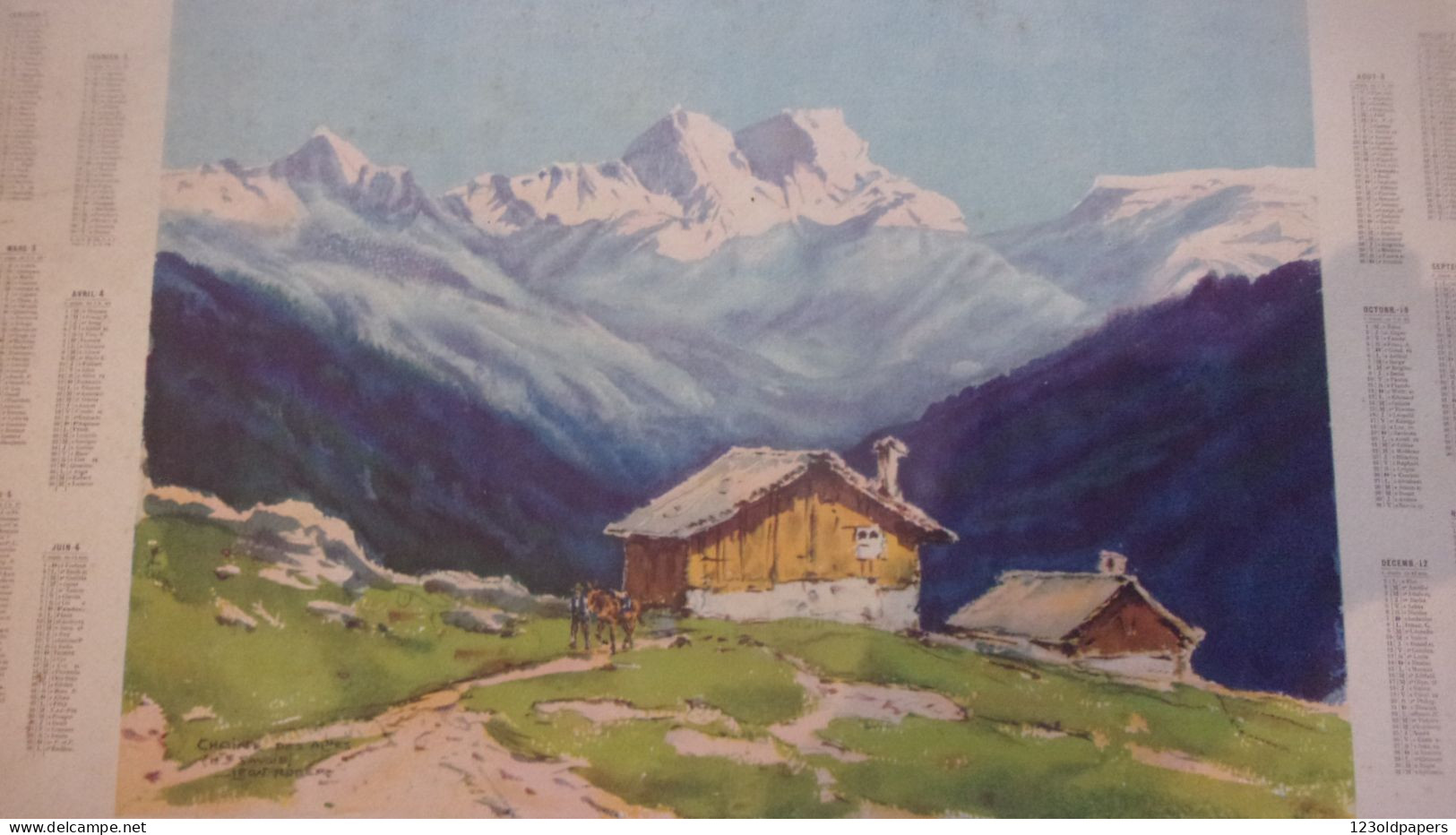 GRAND CALENDRIER HAUTE SAVOIE REFUGE OBERTHUR 1924 ILLUSTRATEUR LEON ROGER CHAINES DES ALPES 51 / 39 CM - Grossformat : 1921-40