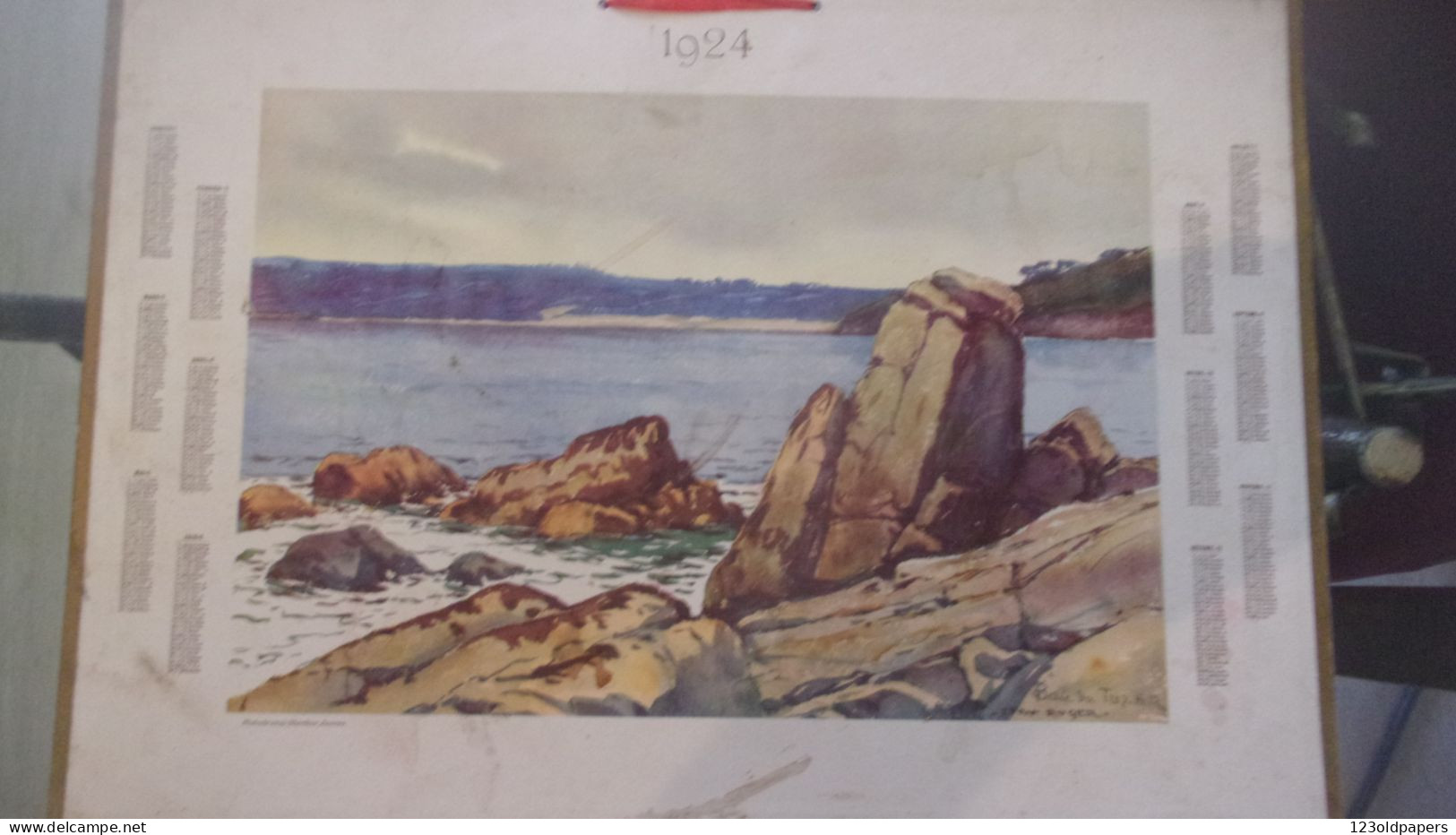 1924 BAIE DU TREZ HIR  ILLUSTRATEUR  LEON ROGER ,Finistère Plougonvelin GRAND CALENDRIER 45/32 CM - Groot Formaat: 1921-40