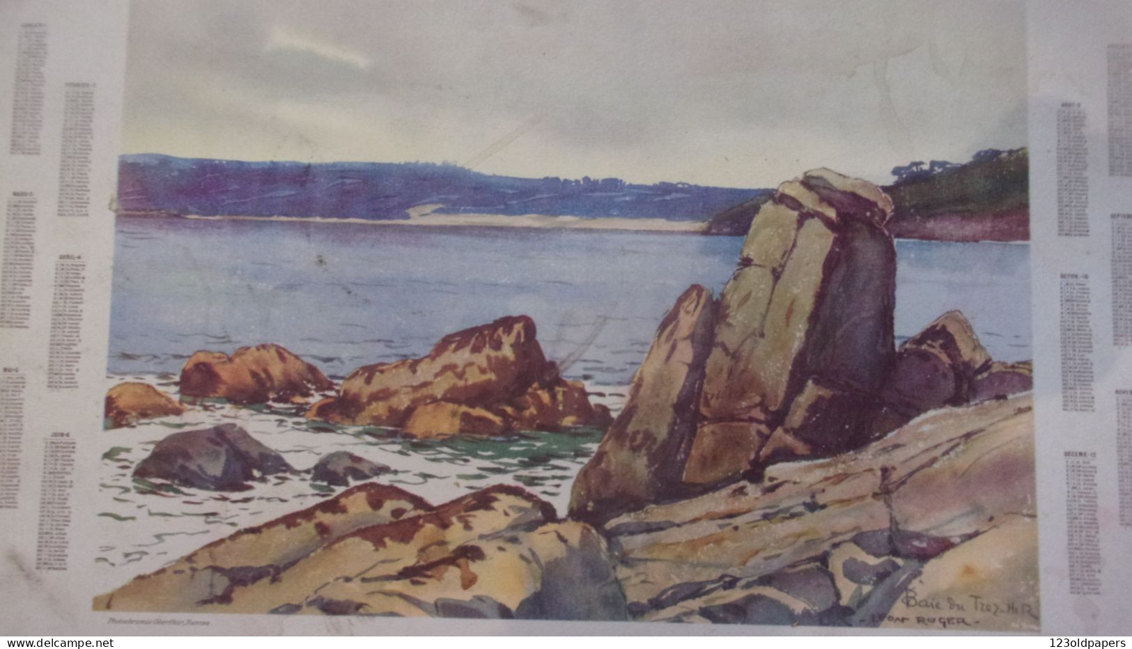 1924 BAIE DU TREZ HIR  ILLUSTRATEUR  LEON ROGER ,Finistère Plougonvelin GRAND CALENDRIER 45/32 CM - Groot Formaat: 1921-40