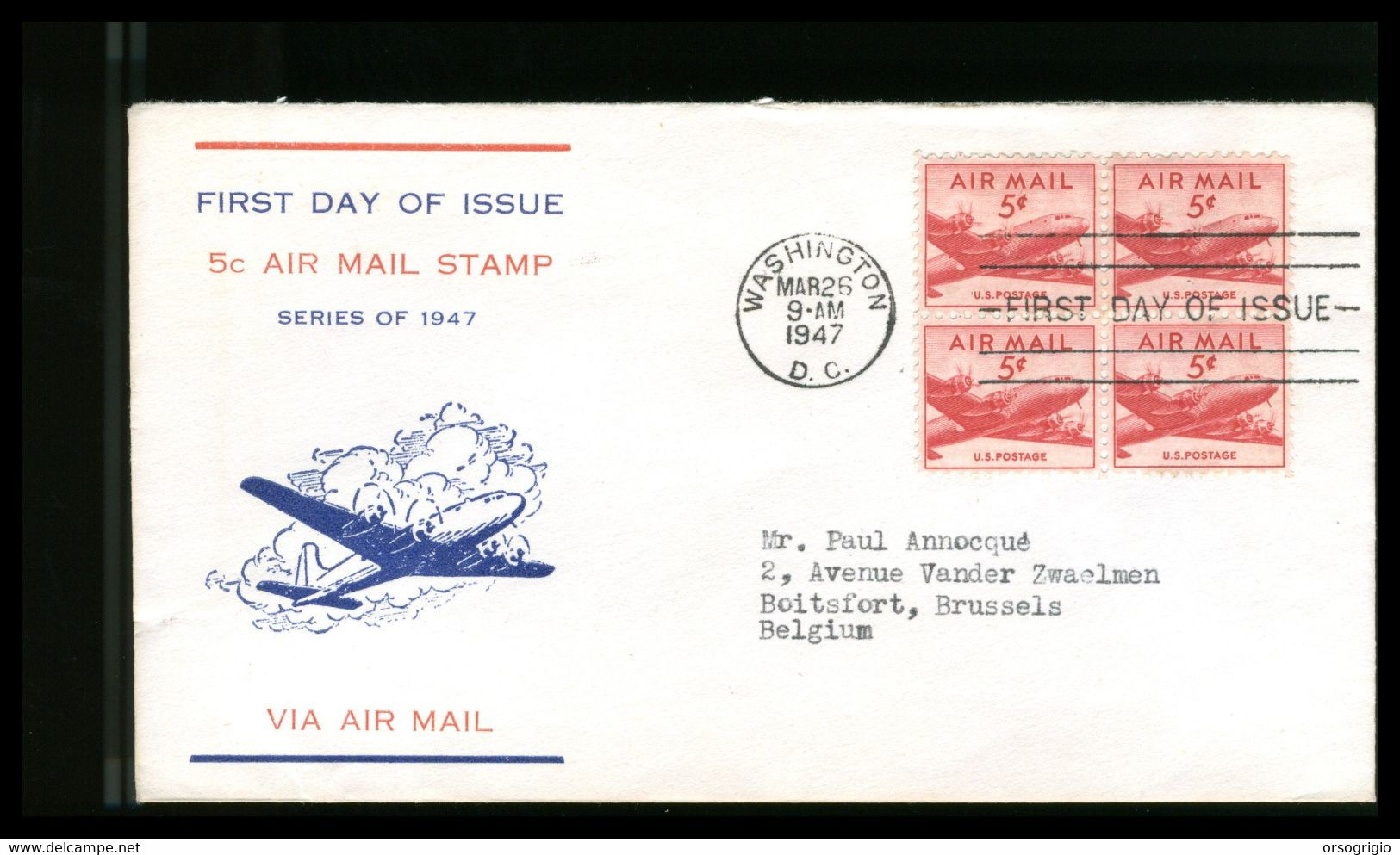 USA - FDC 1947  -  Cent 5  Air Mail Stamp - - 1941-1950