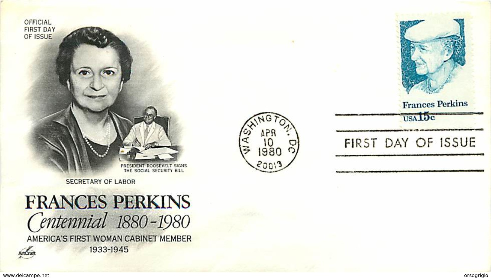 USA - FDC 19808 -  WASHINGTON - FRANCES  PERKINS - 1971-1980