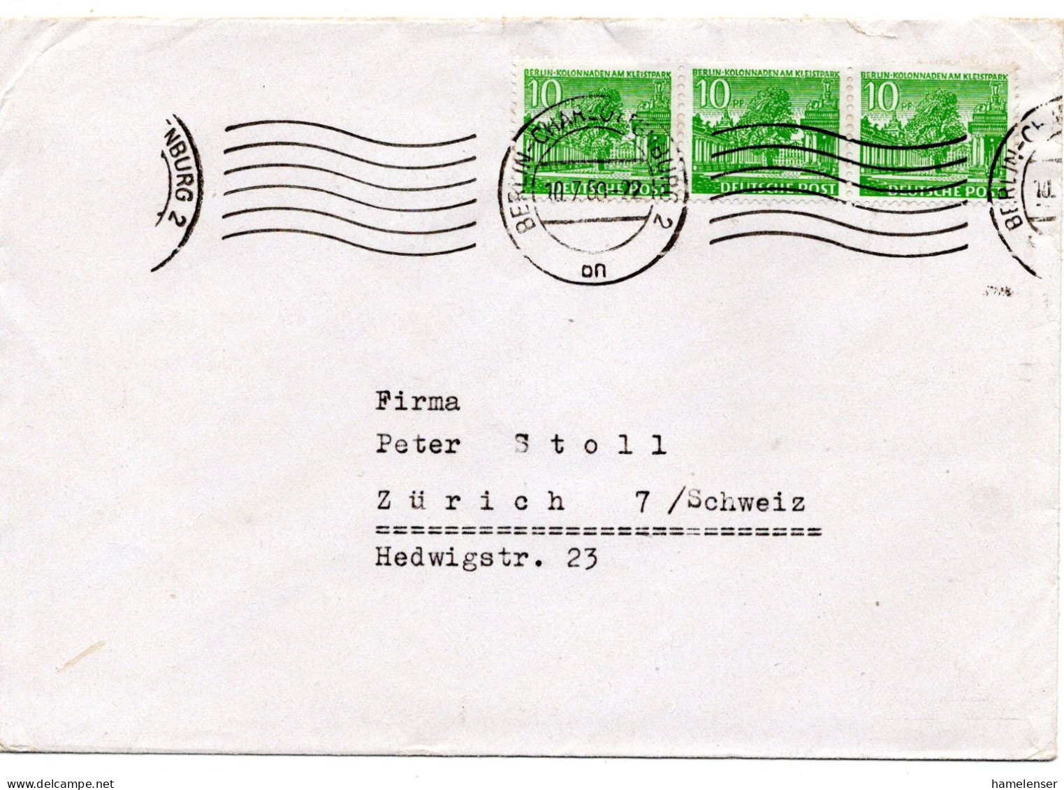 69814 - Berlin - 1950 - 3@10Pfg Bauten I A Bf BERLIN -> Schweiz - Storia Postale