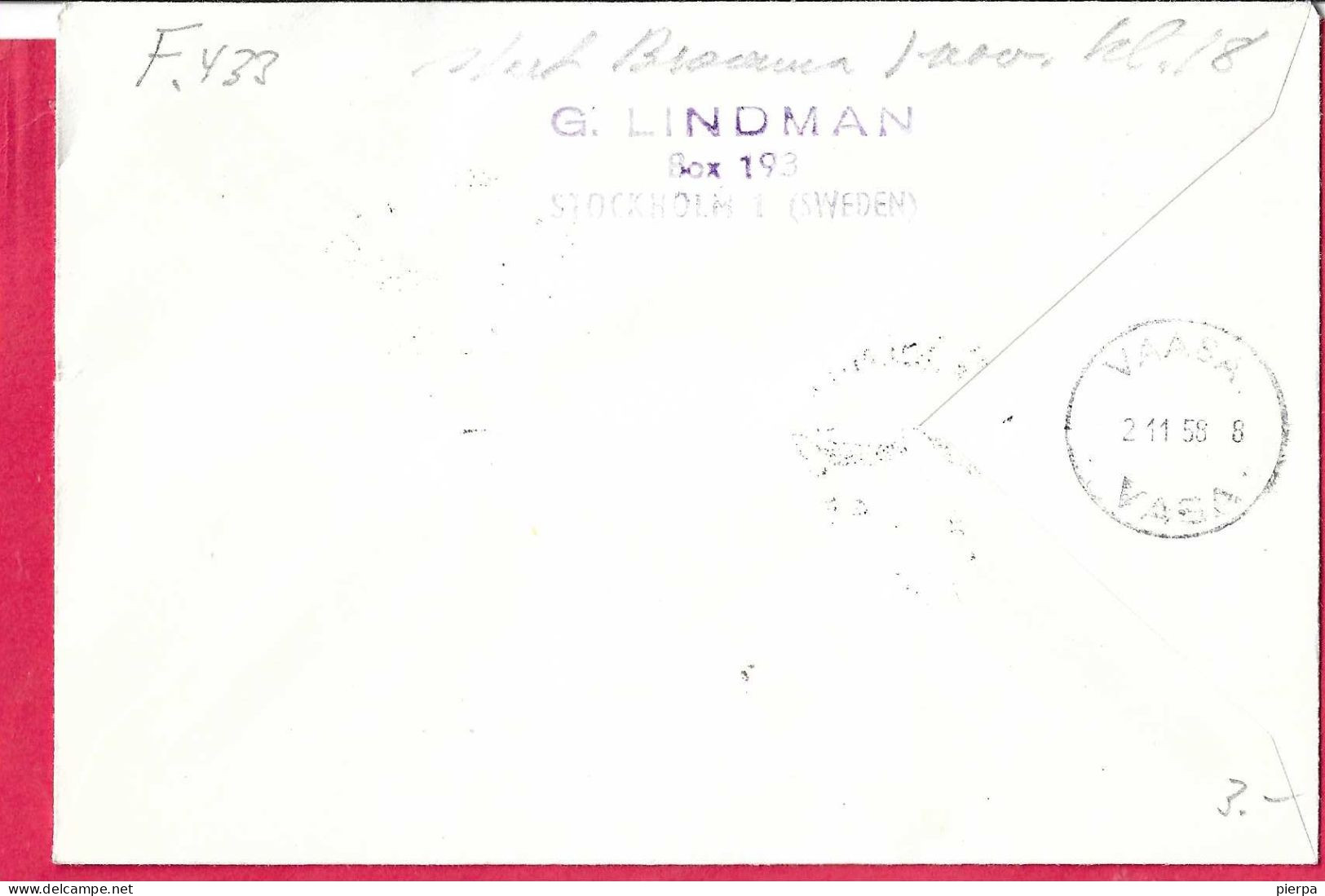 SVERIGE - FIRST POSTFLIGHT FROM STOCKHOLM TO VASA *31.10.1958* ON AIR MAIL COVER - Covers & Documents