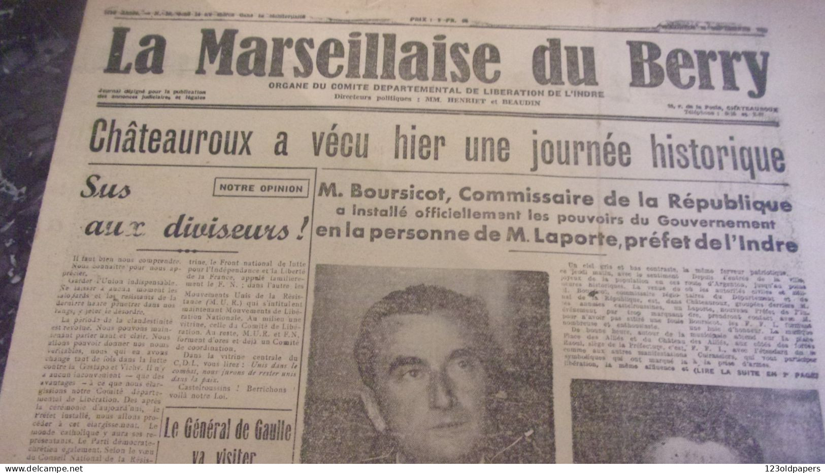 WWII La Marseillaise, Berry - Touraine - Marche SEPTEMBRE 1944 CHATEAUROUX LE BLANC ISSOUDUN ATTENTAT DE BORDESSOULLE - 1939-45