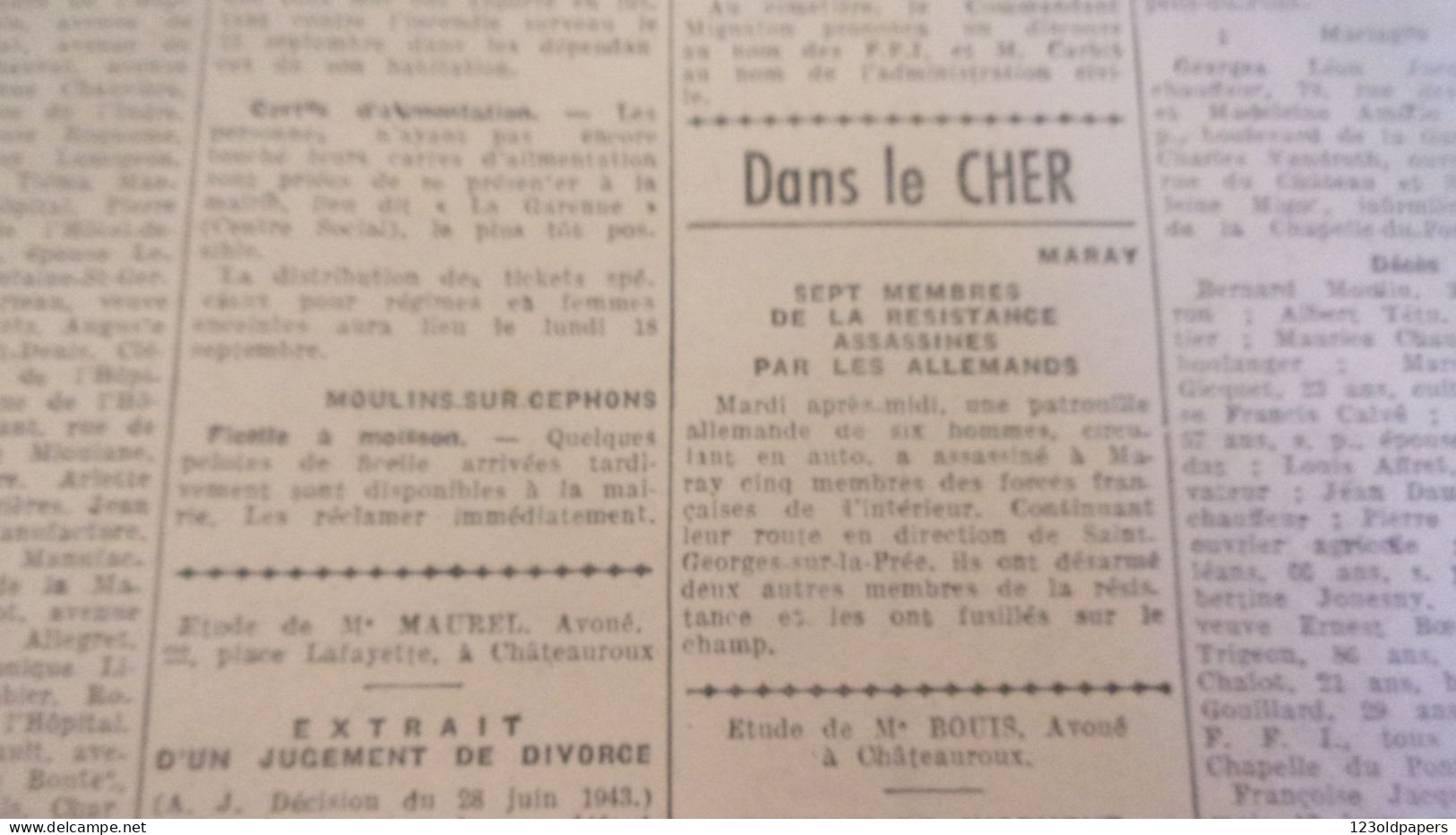 WWII La Marseillaise, Berry - Touraine - Marche SEPTEMBRE 1944 CHATEAUROUX LE BLANC ISSOUDUN ATTENTAT DE BORDESSOULLE