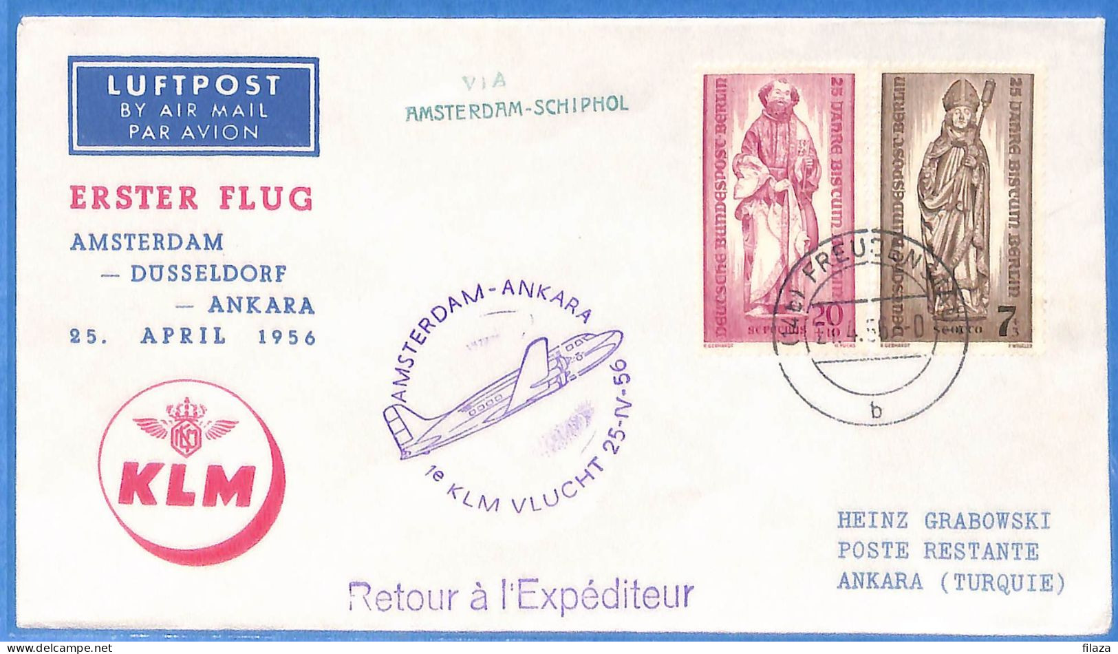 Berlin West 1956 Lettre Par Avion Poste Restante De Freudenstadt Aux Turkey - Amsterdam Ankara (G22836) - Briefe U. Dokumente
