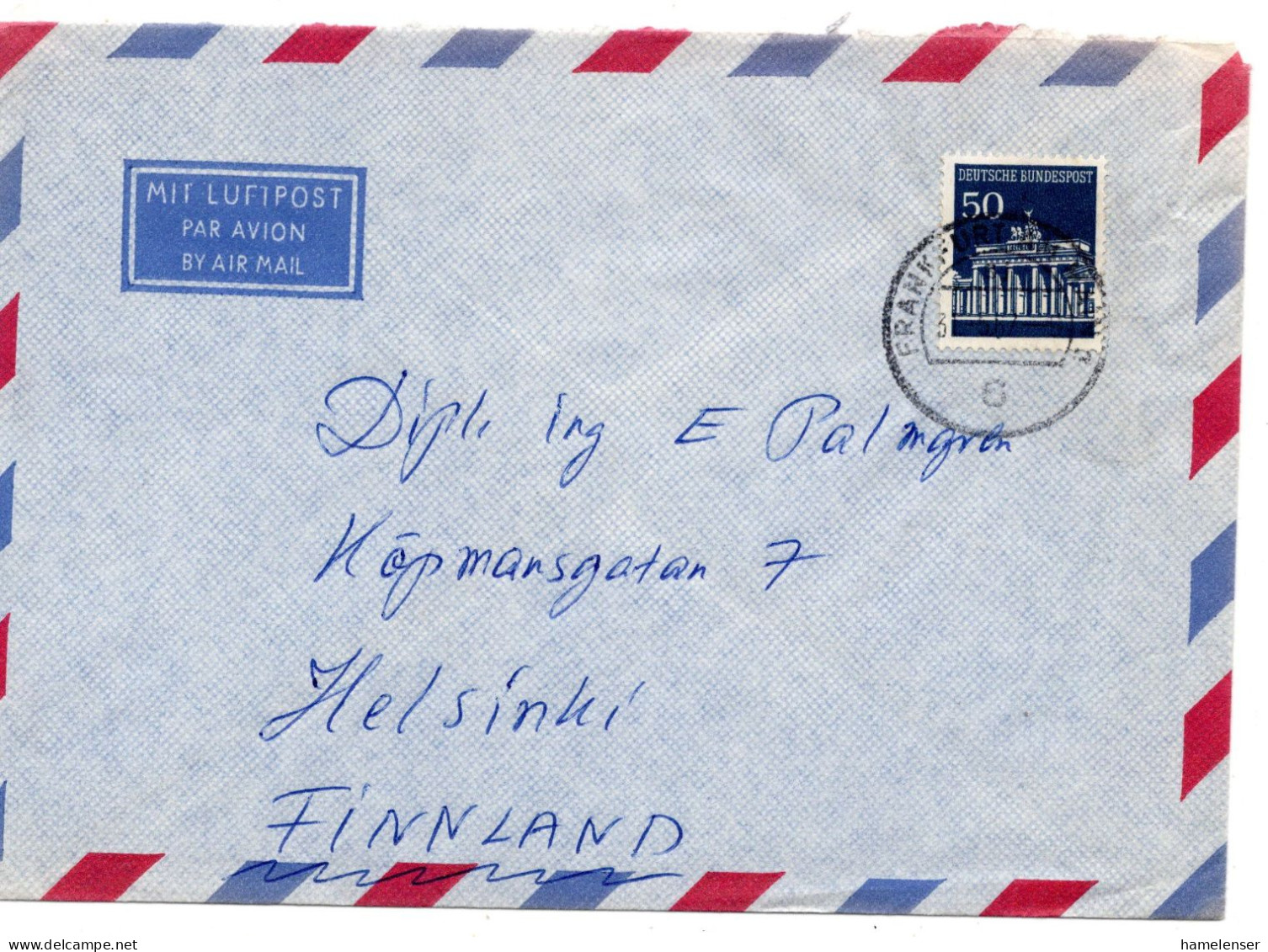 69834 - Bund - 1967 - 50Pfg Brandenburger Tor EF A LpBf FRANKFURT -> Finnland - Storia Postale