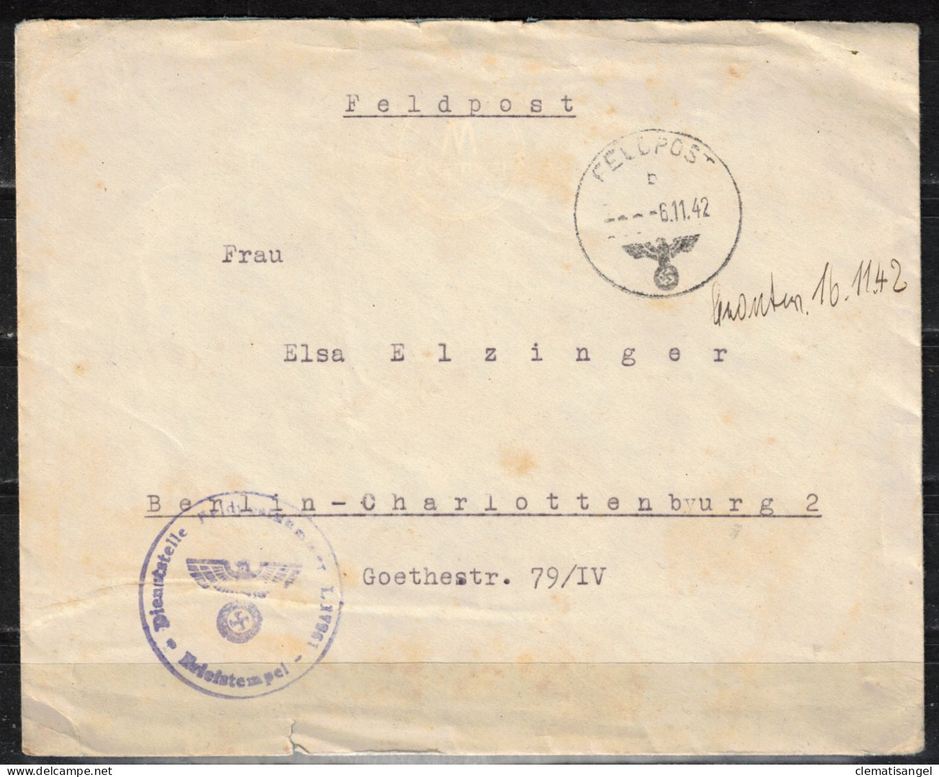 122y * FELDPOST * 6.11.42 VON WIEN NACH BERLIN-CHARLOTTENBURG **!! - Feldpost 2a Guerra Mondiale