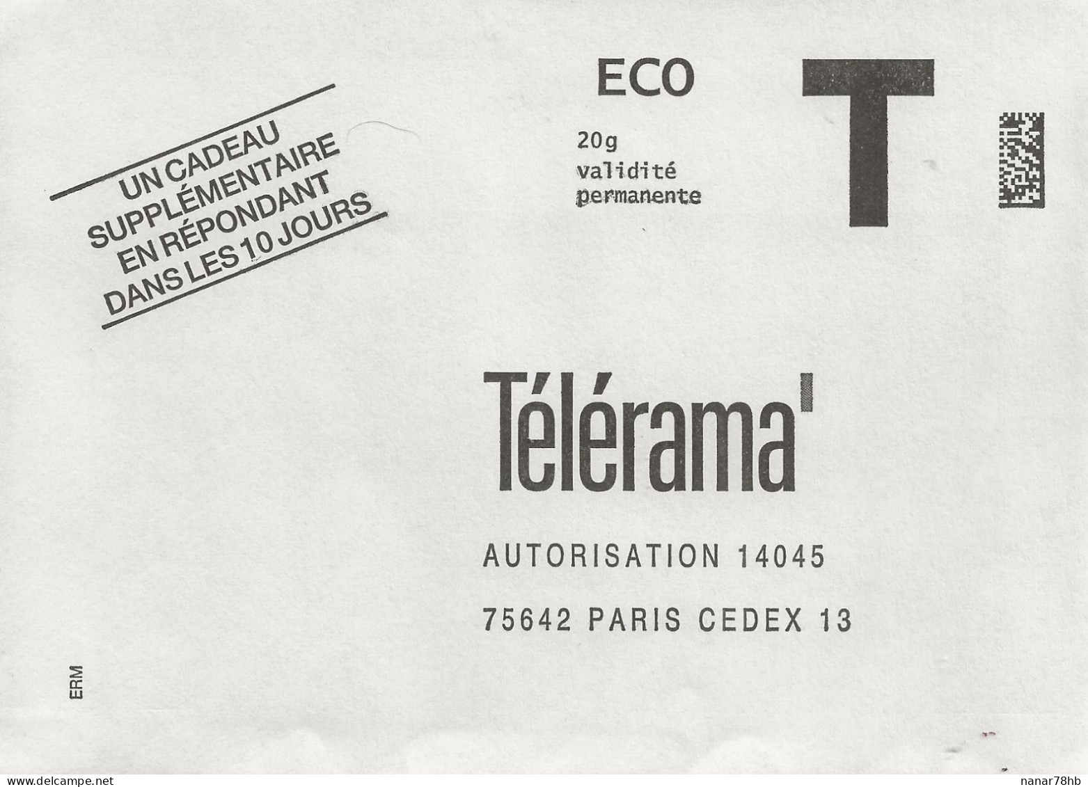 Enveloppe T , Télérama, Eco 20gr - Cards/T Return Covers