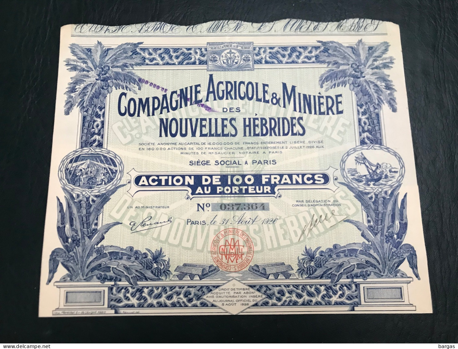 Compagnie Agricole Et Minière Des Nouvelles Hébrides - Agriculture
