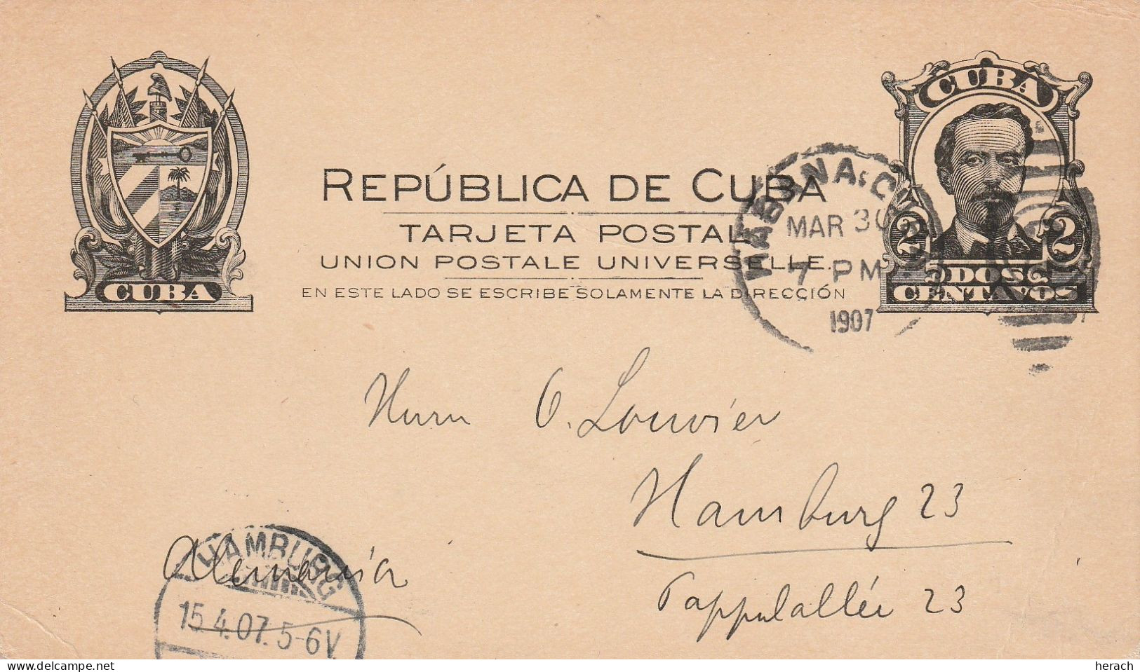 Cuba Entier Postal Pour L'Allemagne 1907 - Briefe U. Dokumente