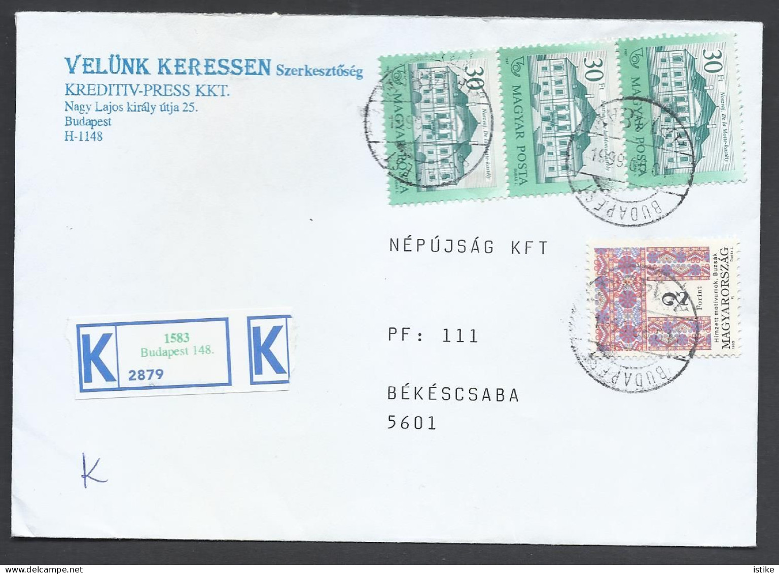 Hungary, Inland Registered Cover "K", 1999.. - Covers & Documents